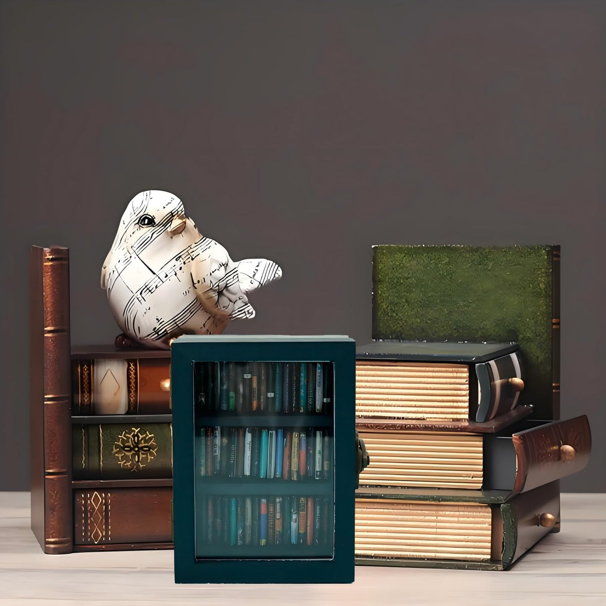 SIHPTO Stress Relief Mini Bookshelf Ornament – 60 Mini Books, Doll House Decor