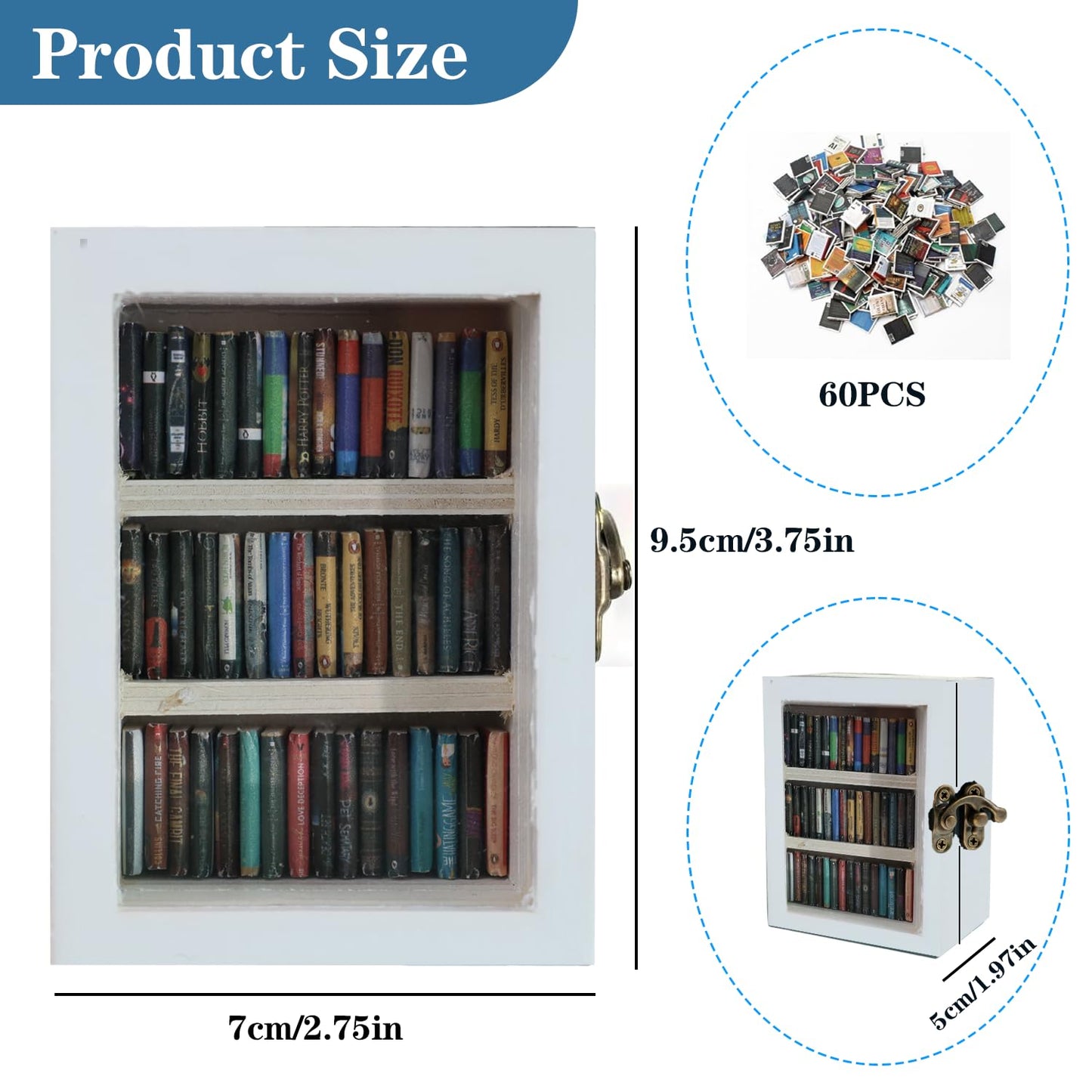 SIHPTO Stress Relief Mini Bookshelf Ornament – White Doll House Decor, 60 Mini Books