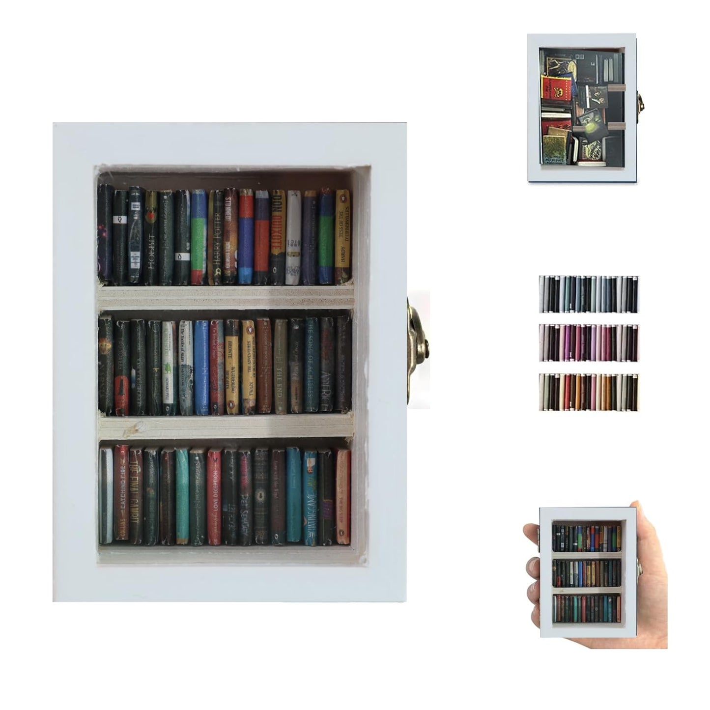 SIHPTO Stress Relief Mini Bookshelf Ornament – White Doll House Decor, 60 Mini Books