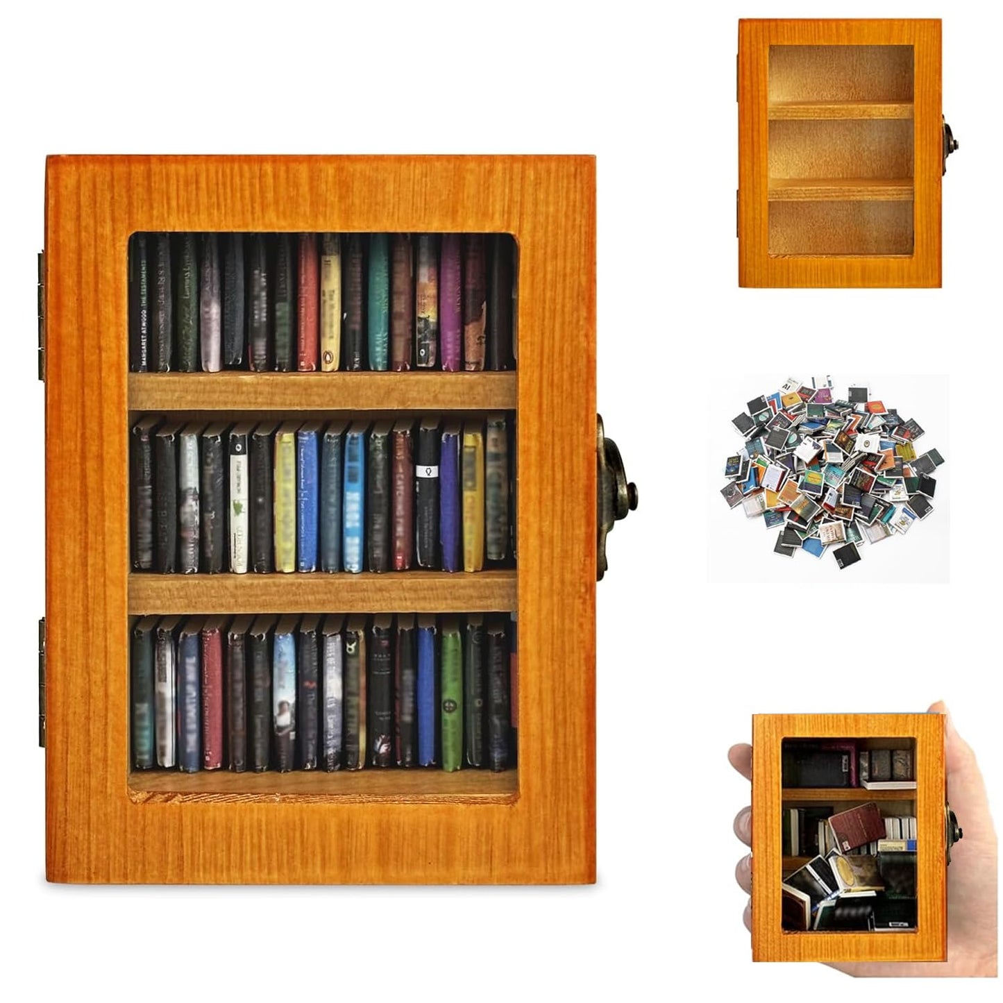 SIHPTO Stress Relief Mini Bookshelf Ornament – 60 Mini Books, Cozy Desk Decor