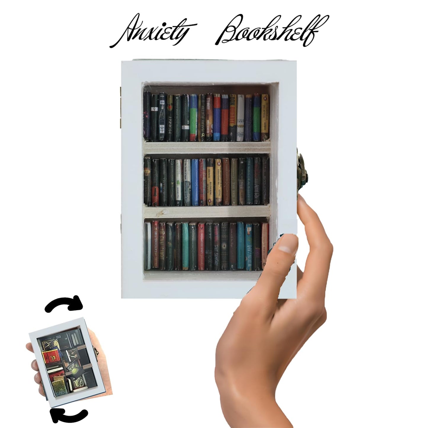 SIHPTO Stress Relief Mini Bookshelf Ornament – White Doll House Decor, 60 Mini Books