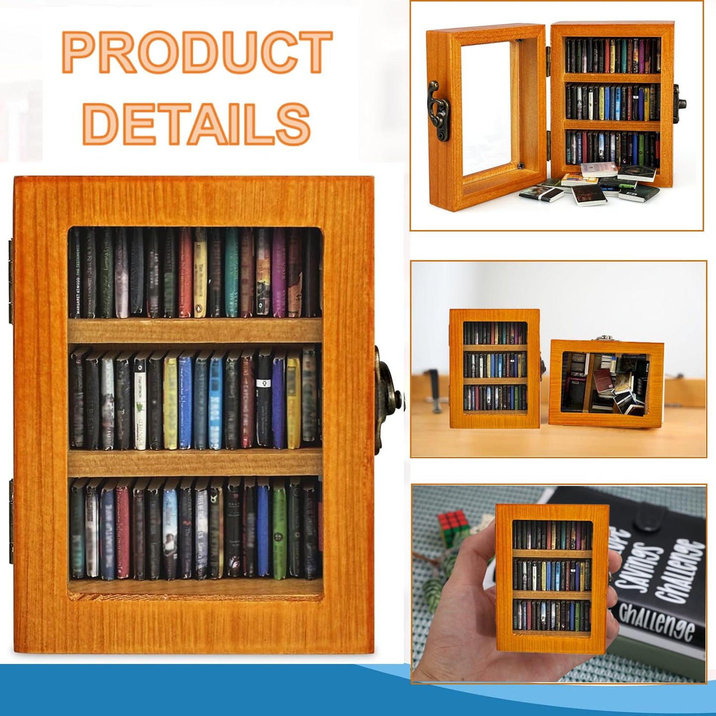 SIHPTO Stress Relief Mini Bookshelf Ornament – 60 Mini Books, Cozy Desk Decor
