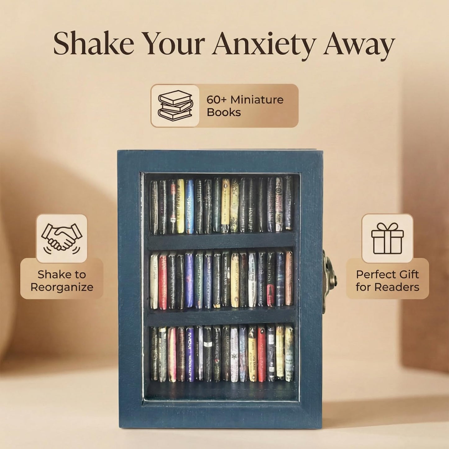 SIHPTO Stress Relief Mini Bookshelf Ornament – 60 Mini Books, Doll House Decor