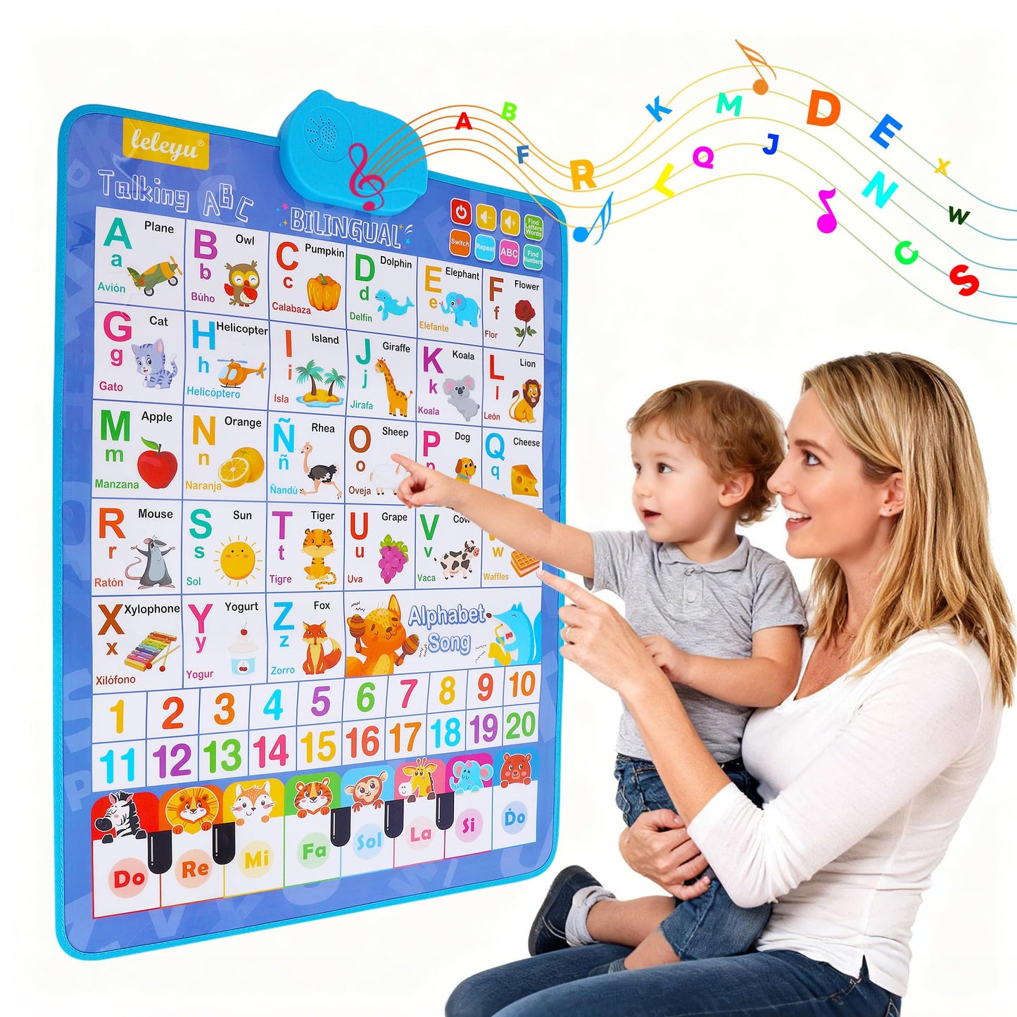 SIICCAR Spanish Alphabet Wall Chart for Toddlers – Bilingual ABC 123 Poster