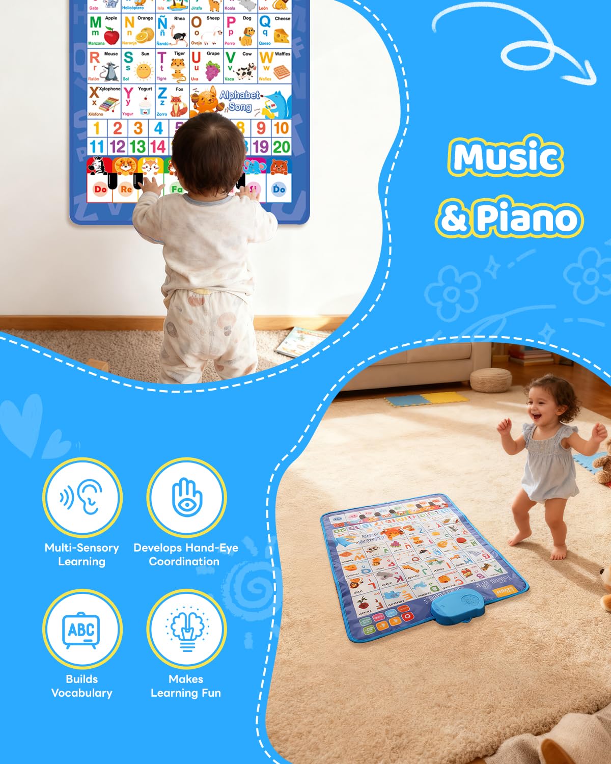 SIICCAR Spanish Alphabet Wall Chart for Toddlers – Bilingual ABC 123 Poster