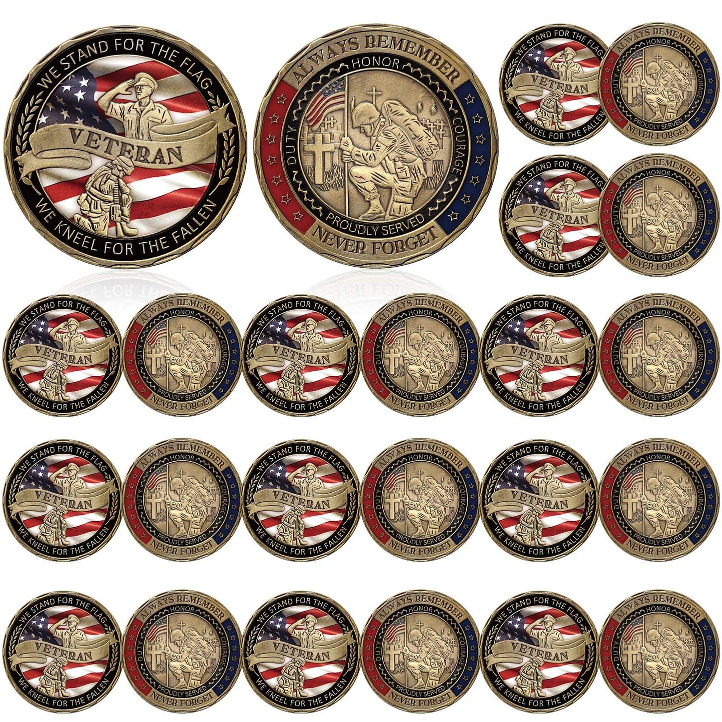 Siifert 24 Pcs Military Veteran Challenge Coin – Armor of God, American Flag, Gold Plated