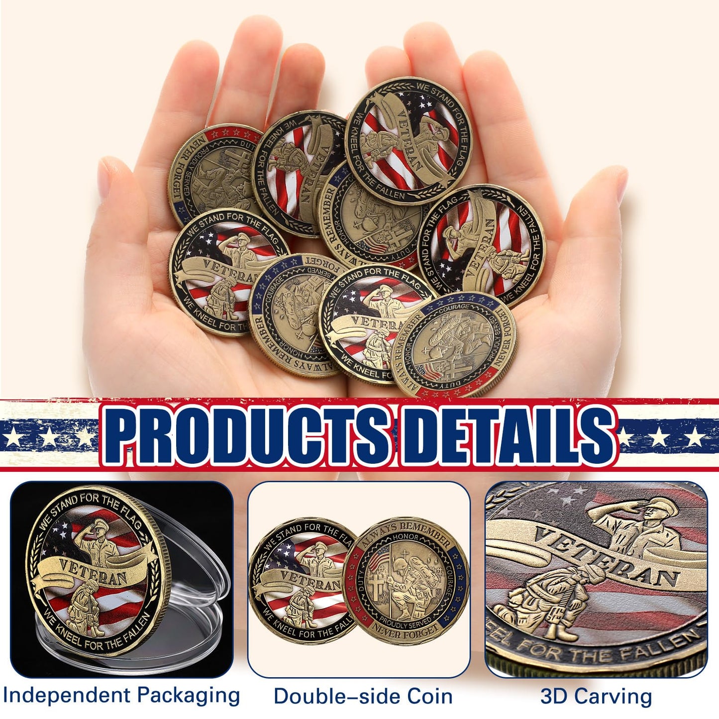Siifert 24 Pcs Military Veteran Challenge Coin – Armor of God, American Flag, Gold Plated