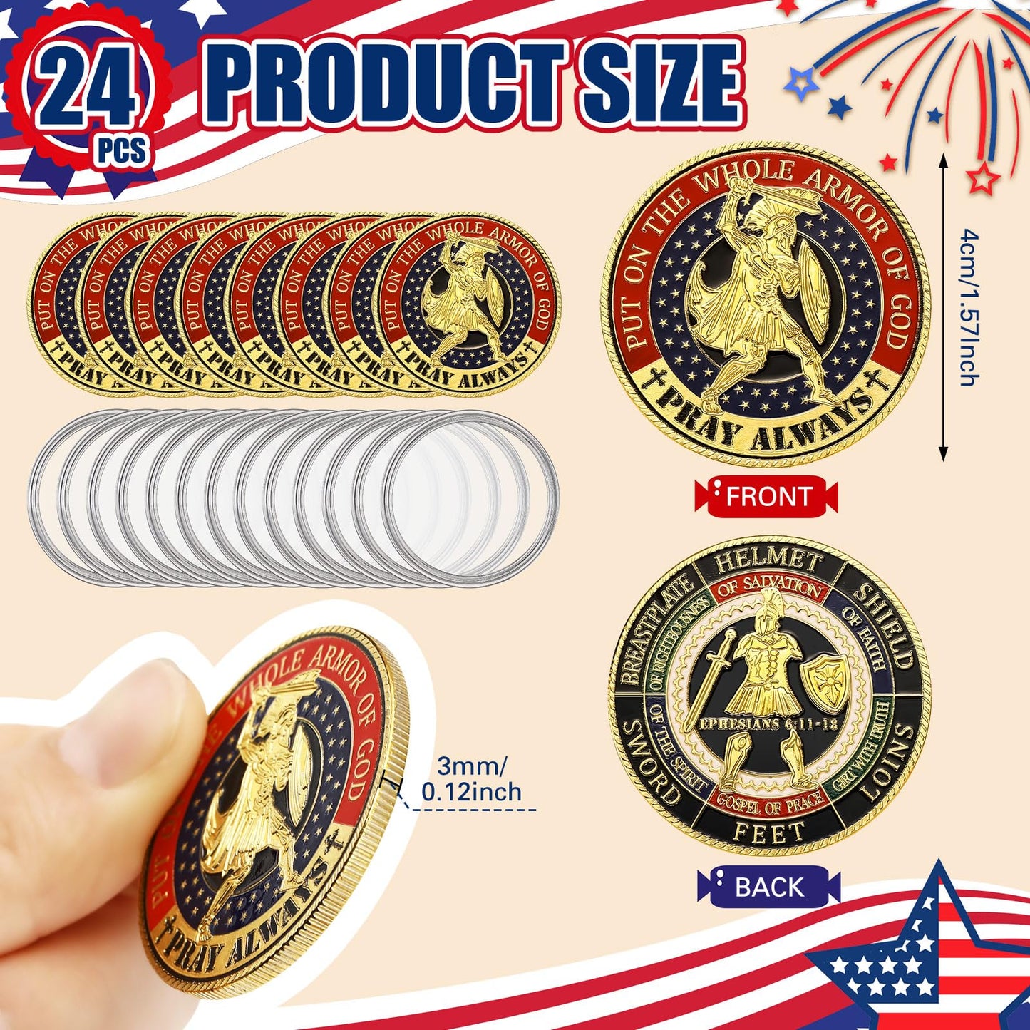 Siifert 24-Pack Whole Armor of God Coins – Gold-Plated Prayer Collectibles