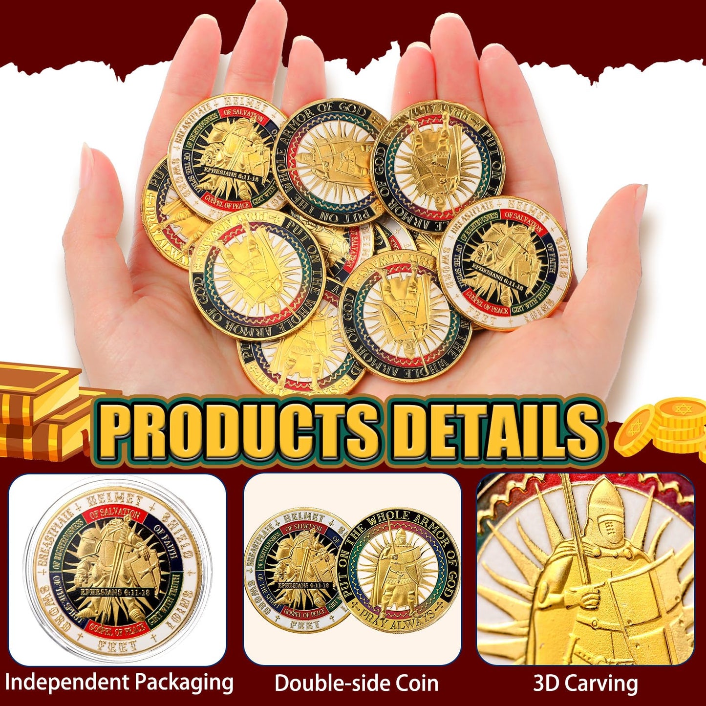 Siifert 24 Pcs Put on the Whole Armor of God Coins – Collectible Prayer Memorials