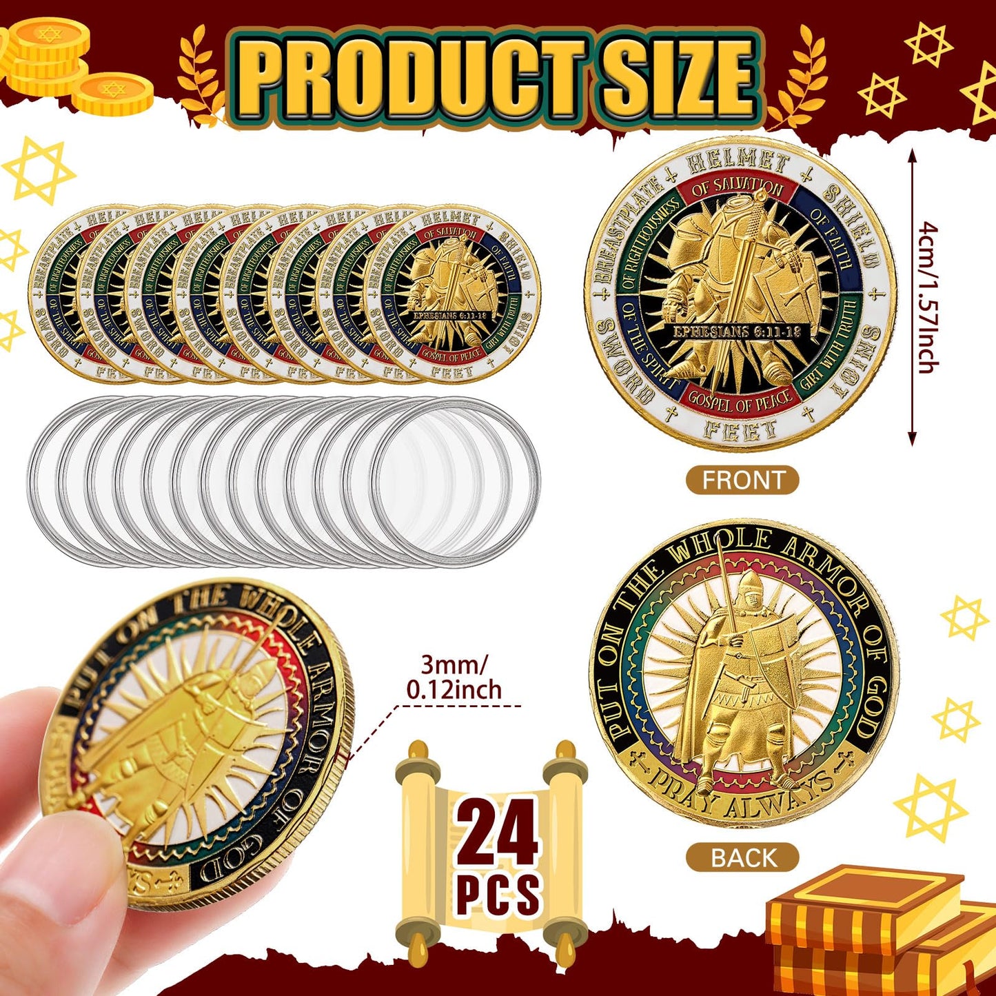 Siifert 24 Pcs Put on the Whole Armor of God Coins – Collectible Prayer Memorials