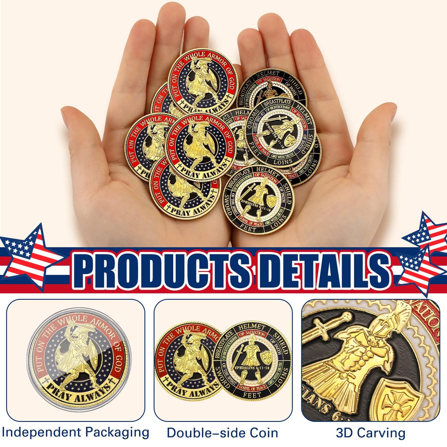 Siifert 24-Pack Whole Armor of God Coins – Gold-Plated Prayer Collectibles