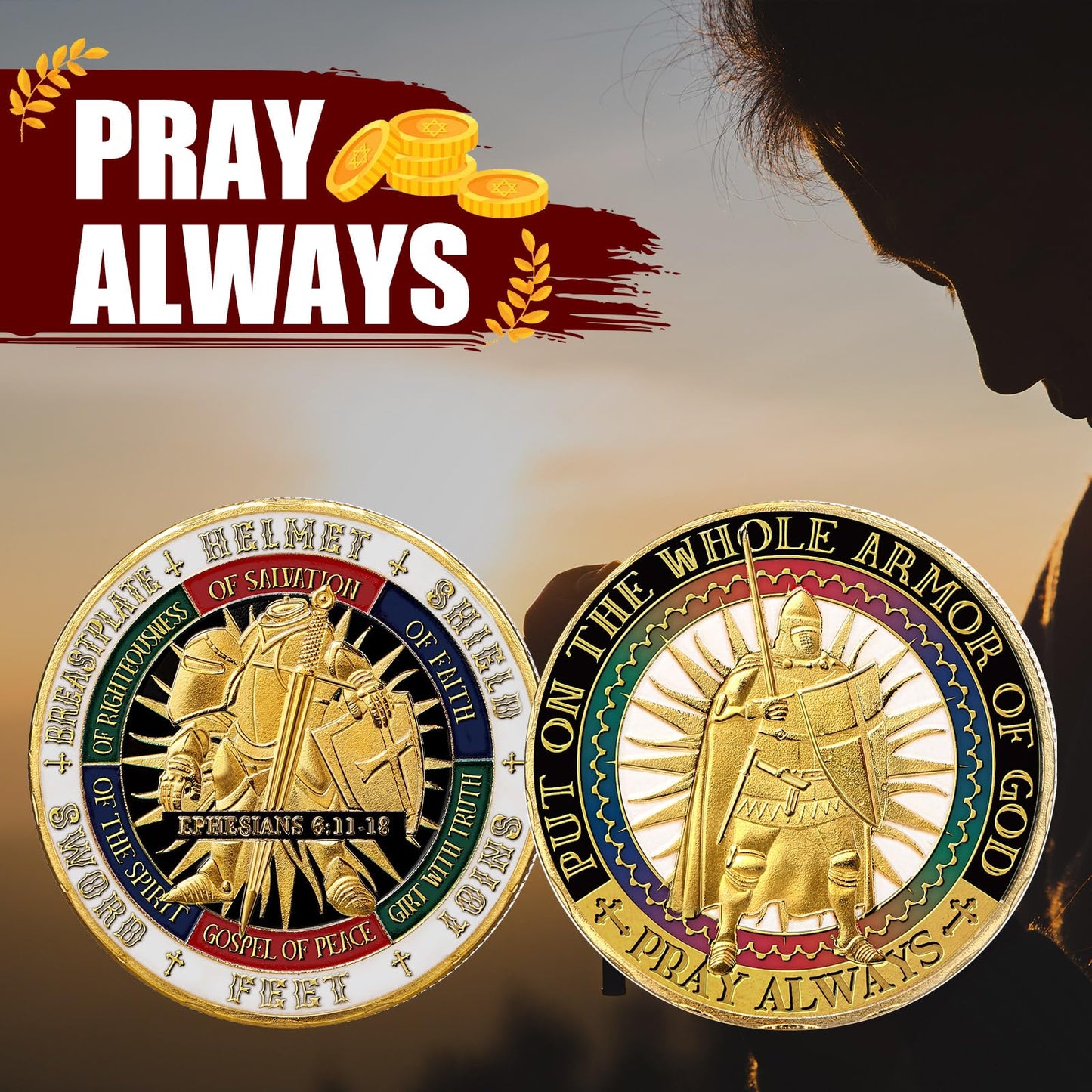 Siifert 24 Pcs Put on the Whole Armor of God Coins – Collectible Prayer Memorials