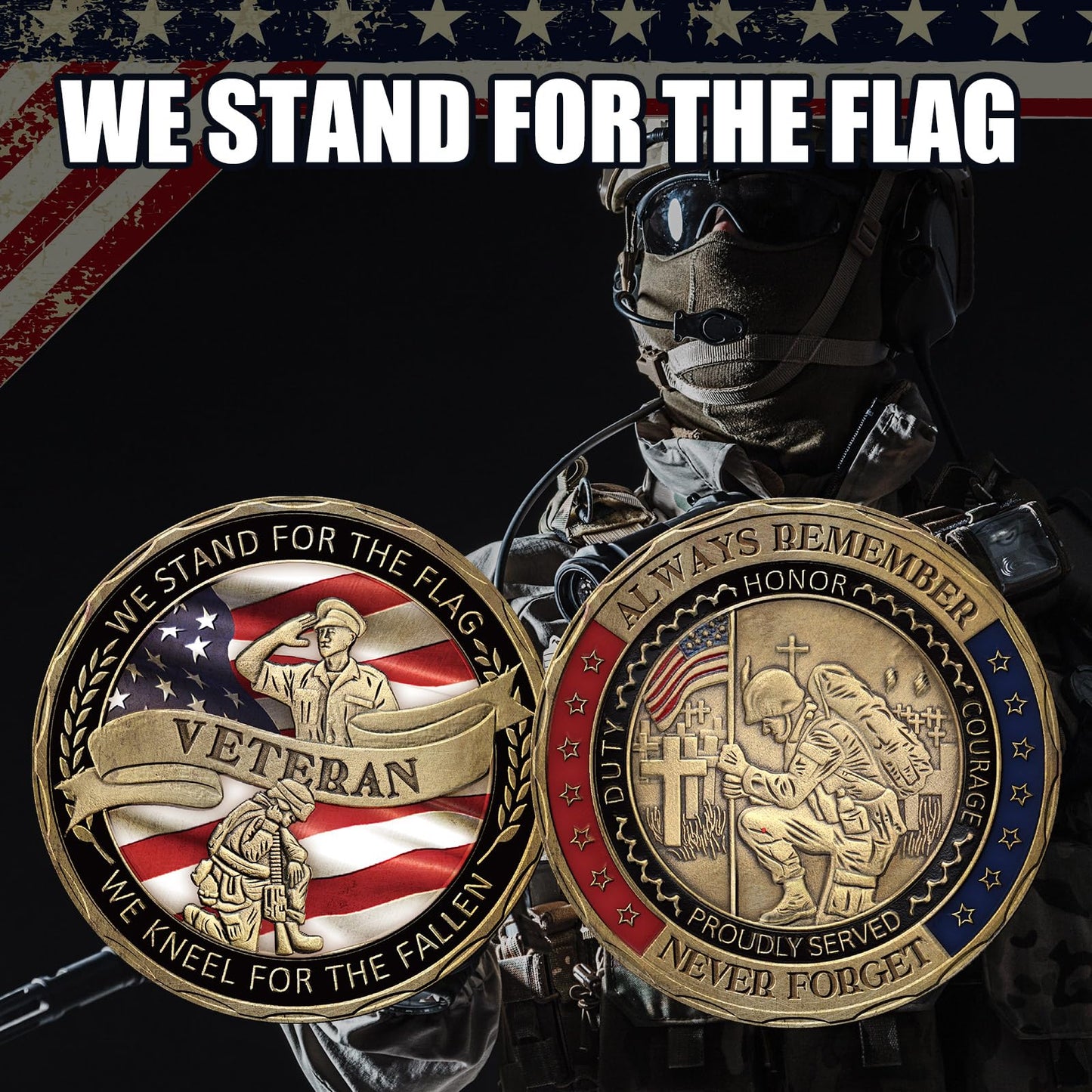 Siifert 24 Pcs Military Veteran Challenge Coin – Armor of God, American Flag, Gold Plated