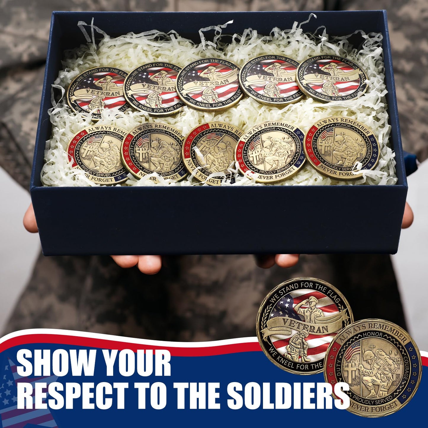 Siifert 24 Pcs Military Veteran Challenge Coin – Armor of God, American Flag, Gold Plated