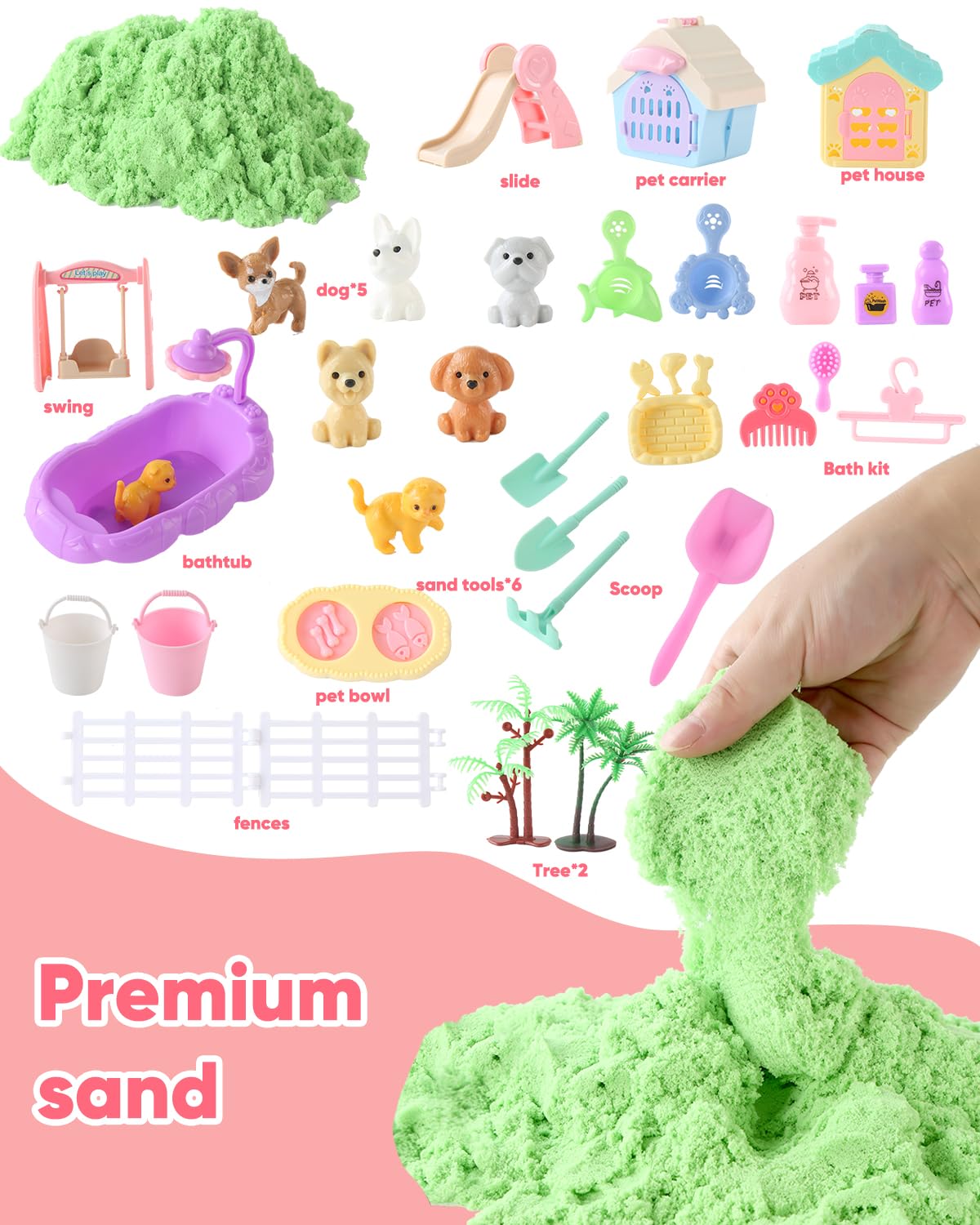 Sikmcle 36 PCS Pet Sensory Bin Kit – Moldable Sand, Sandbox with Lid, Dog & Cat Toys