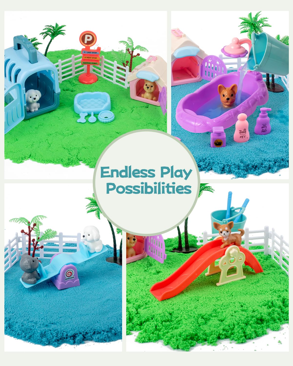 Sikmcle 36 PCS Pet Sensory Bin with Moldable Sand — Sandbox Play Set with Lid for Kids Aged 3–7