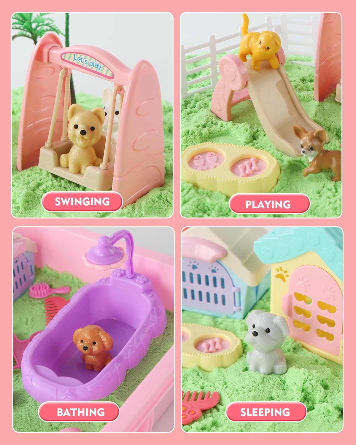 Sikmcle 36 PCS Pet Sensory Bin Kit – Moldable Sand, Sandbox with Lid, Dog & Cat Toys
