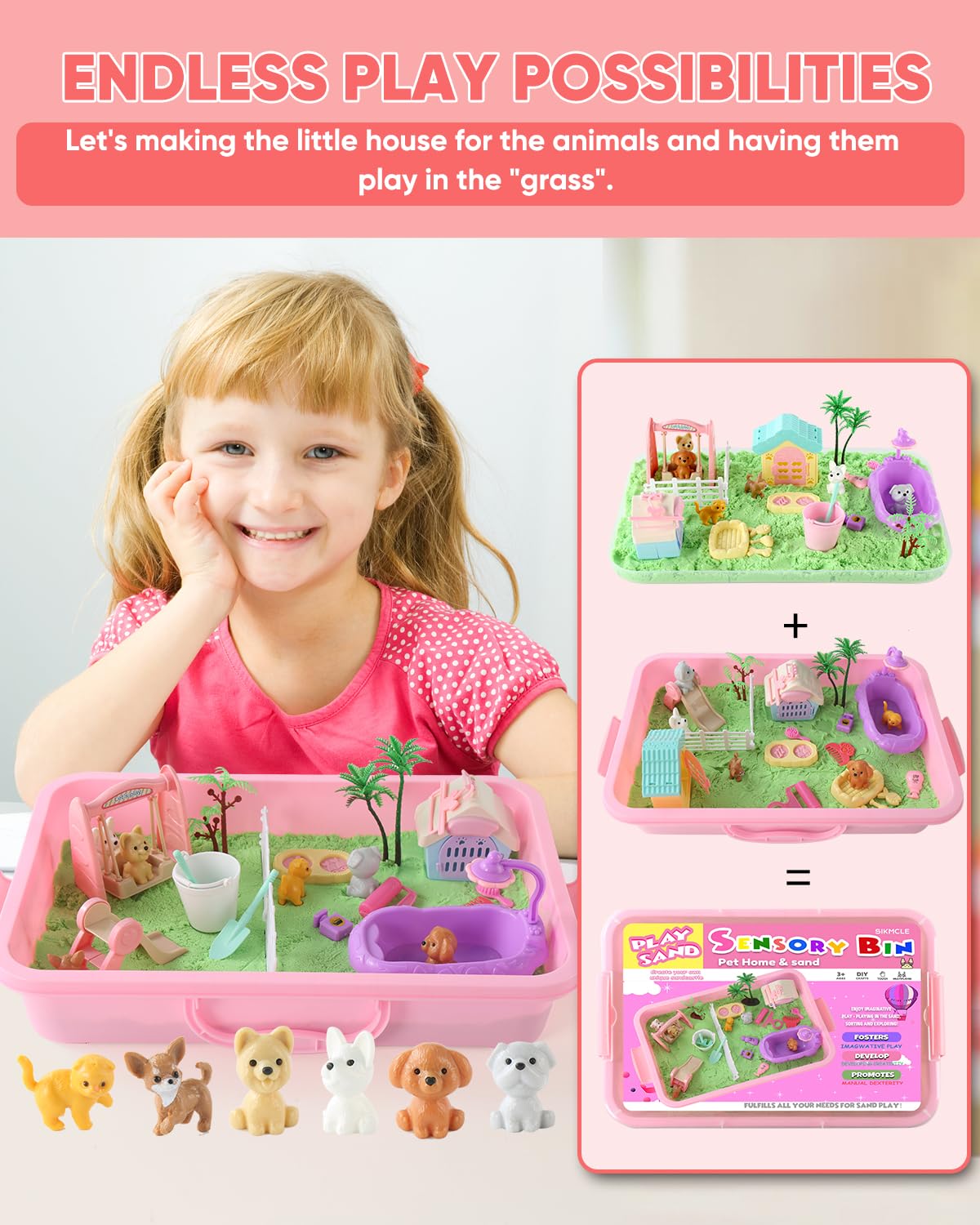 Sikmcle 36 PCS Pet Sensory Bin Kit – Moldable Sand, Sandbox with Lid, Dog & Cat Toys