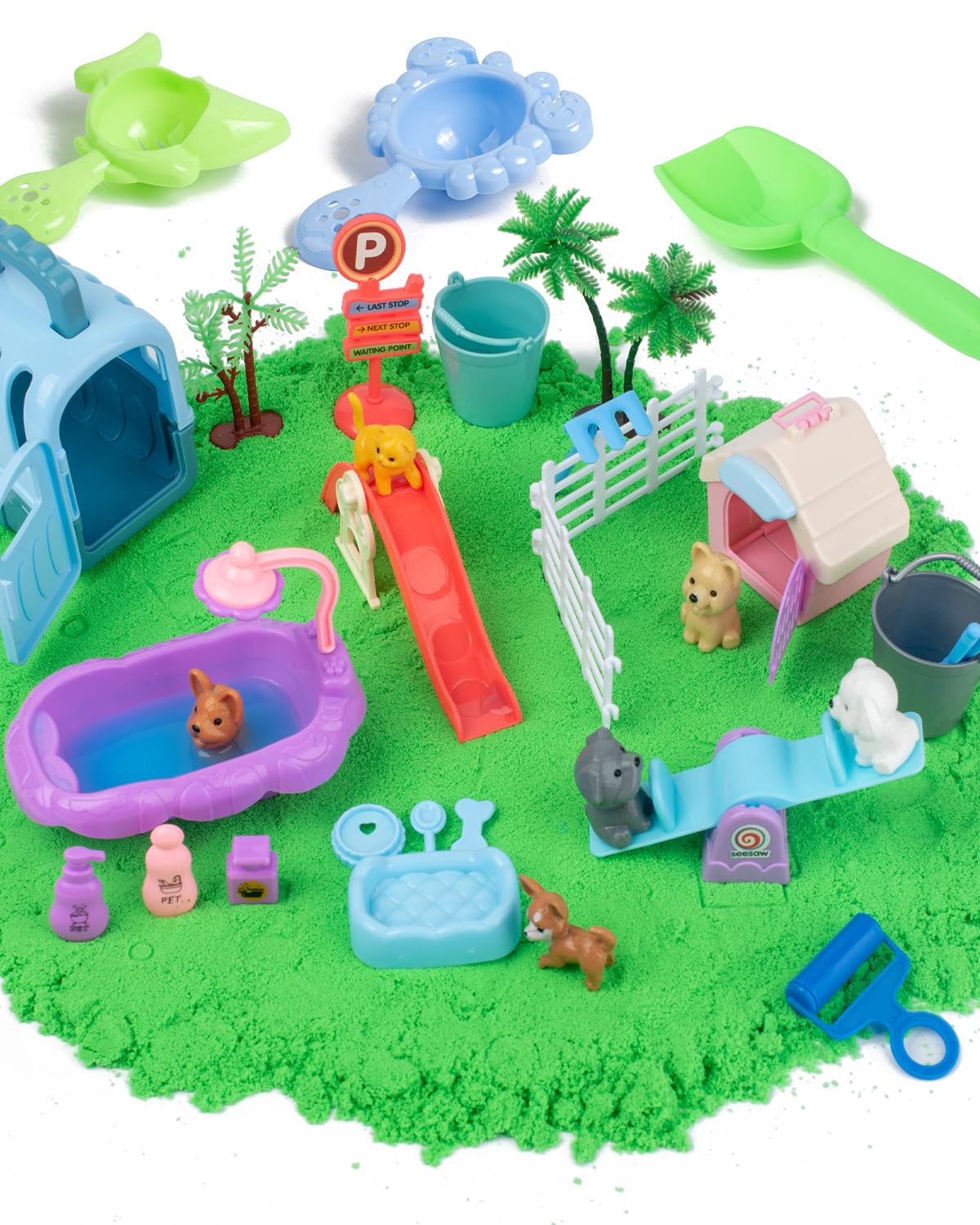 Sikmcle 36 PCS Pet Sensory Bin with Moldable Sand — Sandbox Play Set with Lid for Kids Aged 3–7