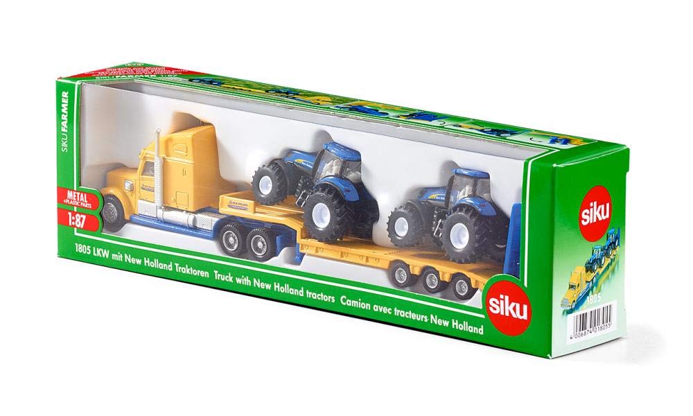Siku 1805 Lorry with New Holland Tractors – 1:87 Diecast Vehicle (Yellow/Blue)
