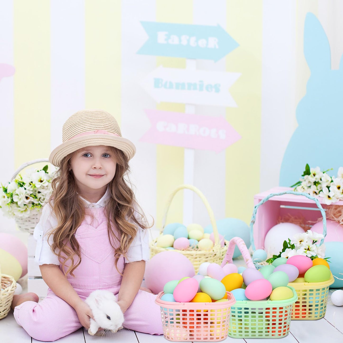 SiliFine 60-Piece Pastel Easter Baskets with Handles – Colorful Plastic Gift Baskets