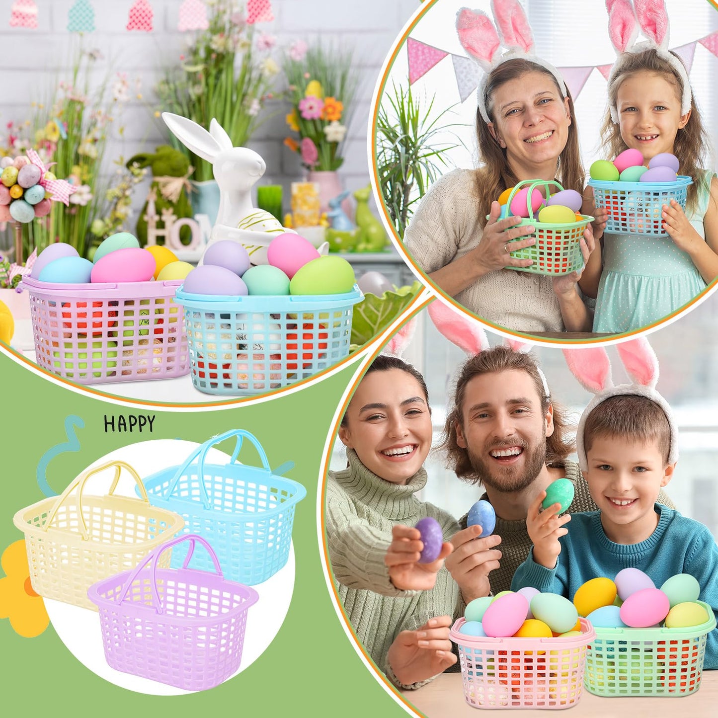 SiliFine 60-Piece Pastel Easter Baskets with Handles – Colorful Plastic Gift Baskets