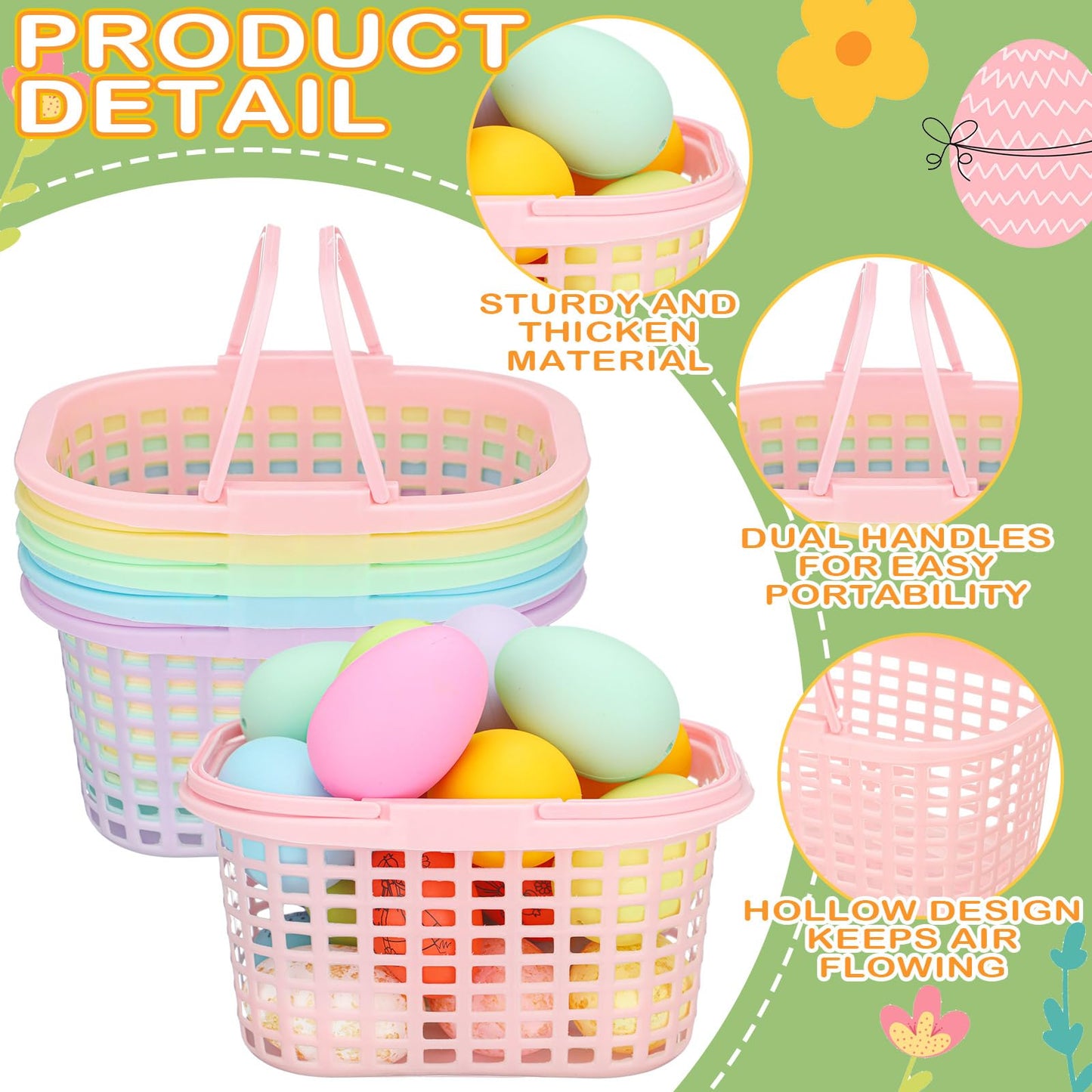 SiliFine 60-Piece Pastel Easter Baskets with Handles – Colorful Plastic Gift Baskets