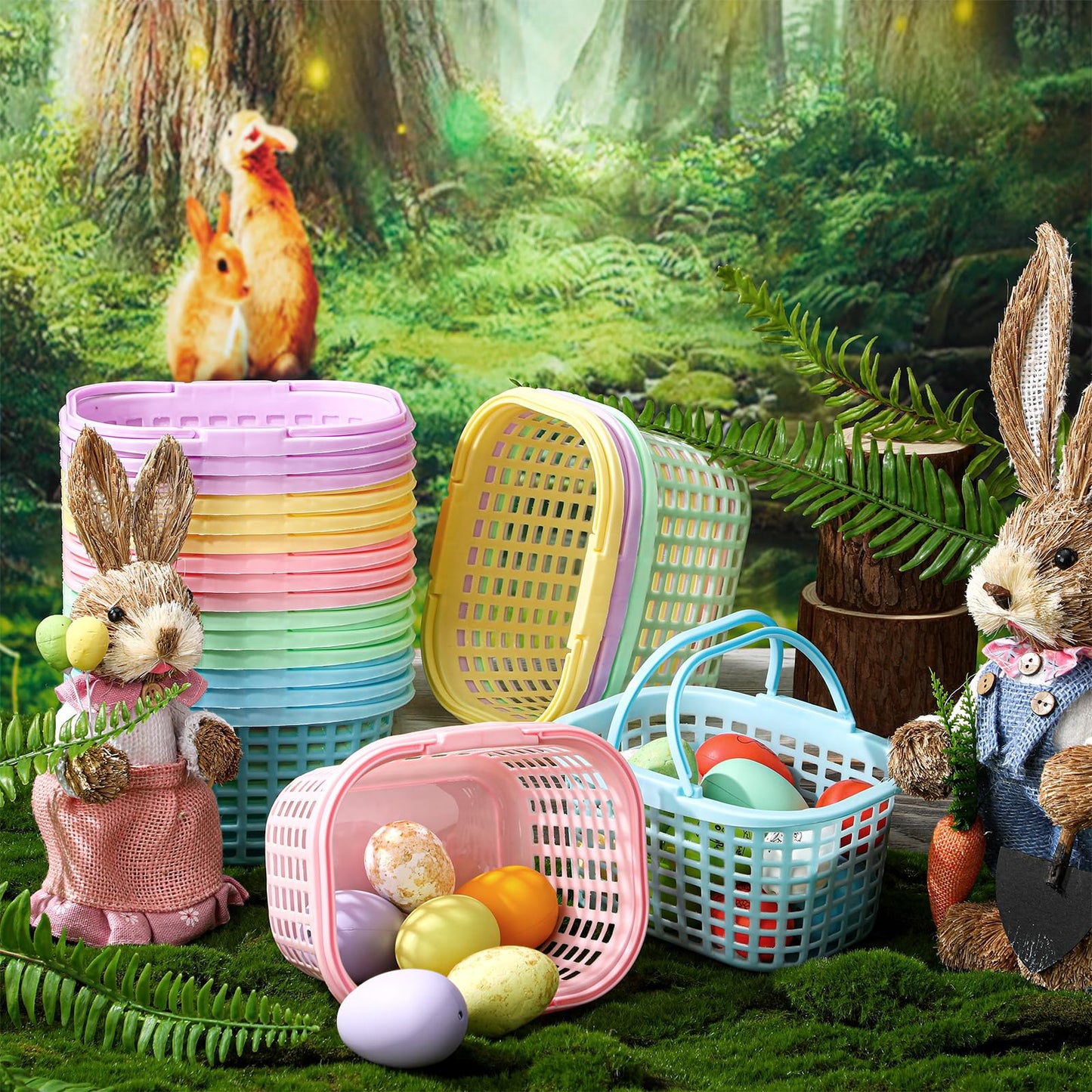 SiliFine 60-Piece Pastel Easter Baskets with Handles – Colorful Plastic Gift Baskets