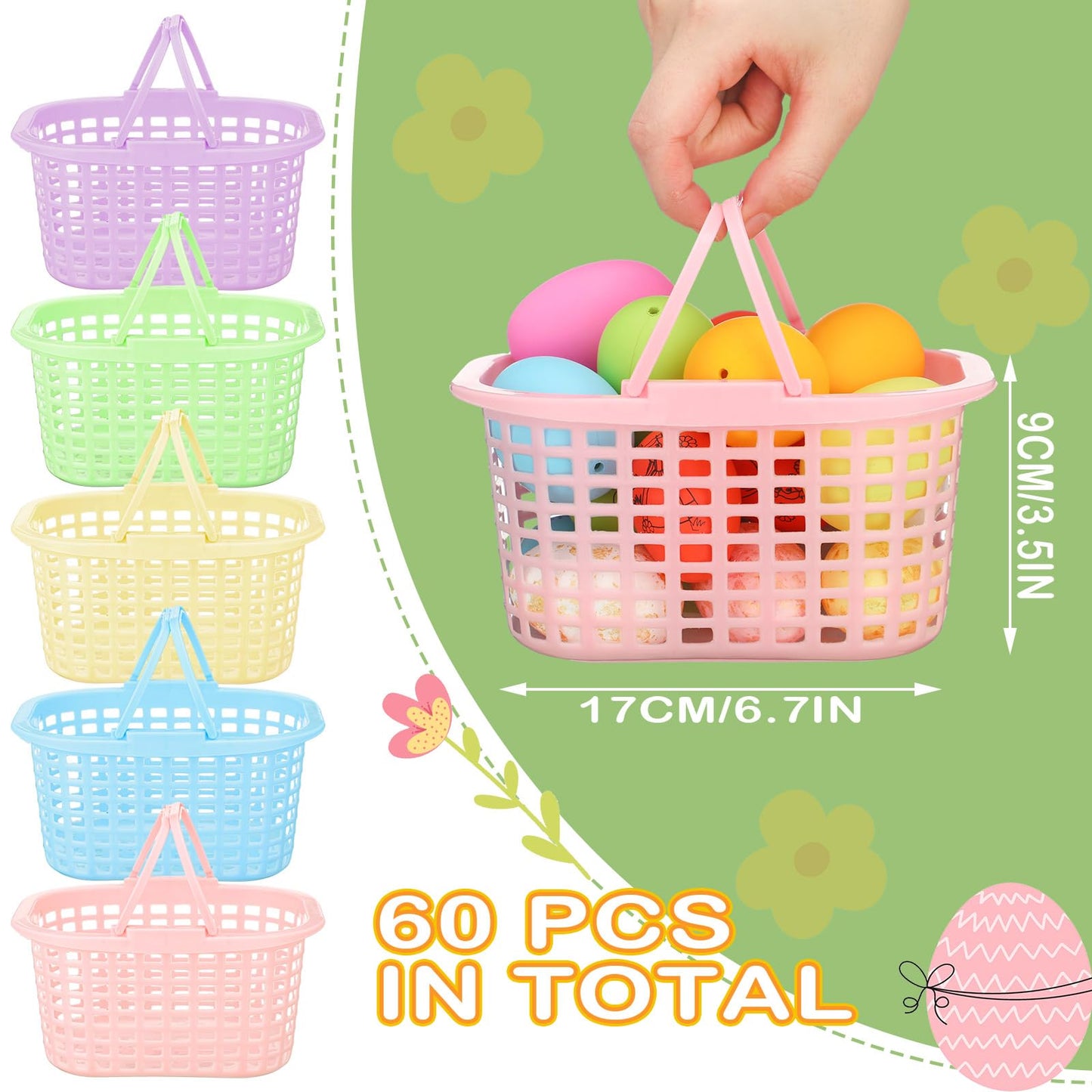 SiliFine 60-Piece Pastel Easter Baskets with Handles – Colorful Plastic Gift Baskets