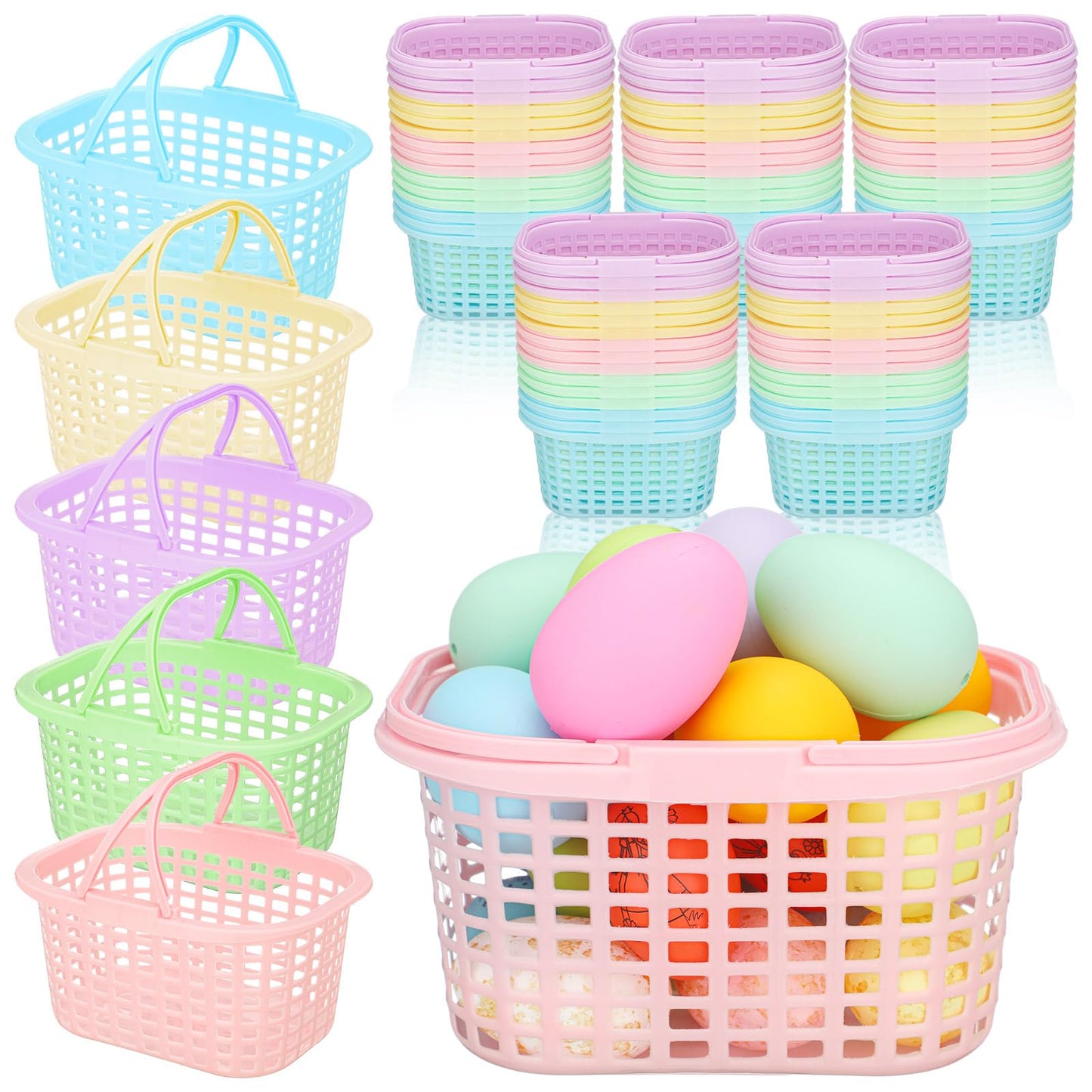 SiliFine 60-Piece Pastel Easter Baskets with Handles – Colorful Plastic Gift Baskets