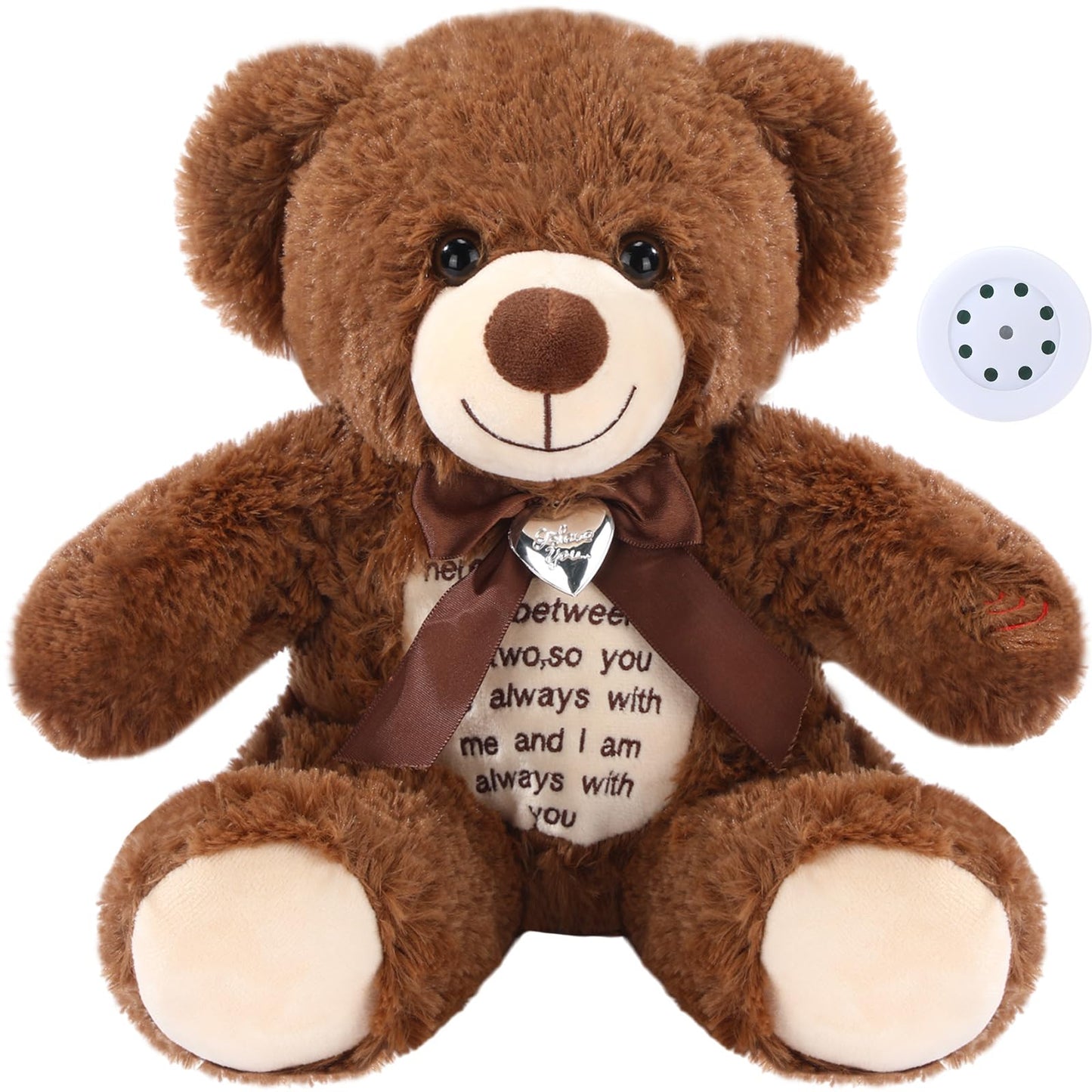 Silipull 12-Inch Bear with Voice Recorder – Photo Pendant Memorial Plush Gift (Dark Brown)