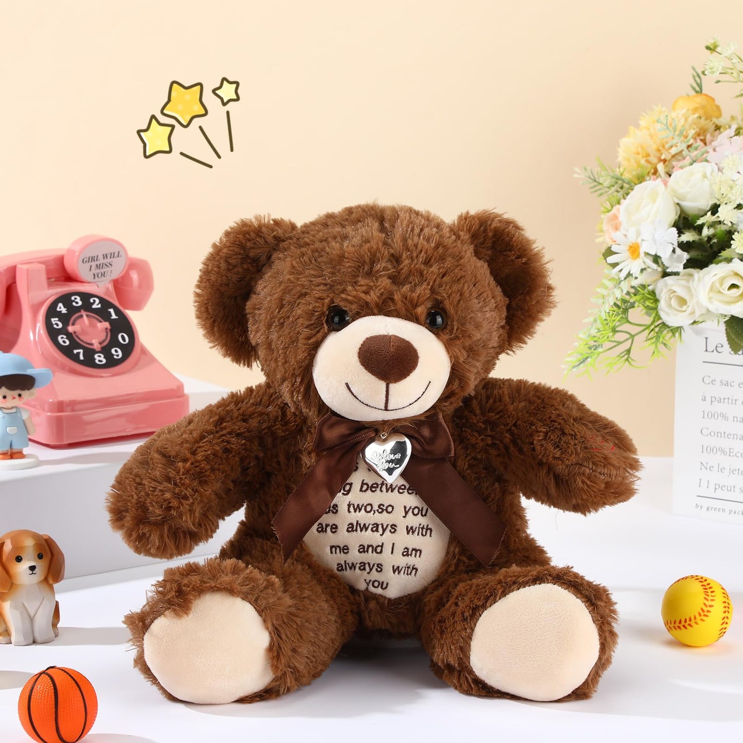 Silipull 12-Inch Bear with Voice Recorder – Photo Pendant Memorial Plush Gift (Dark Brown)