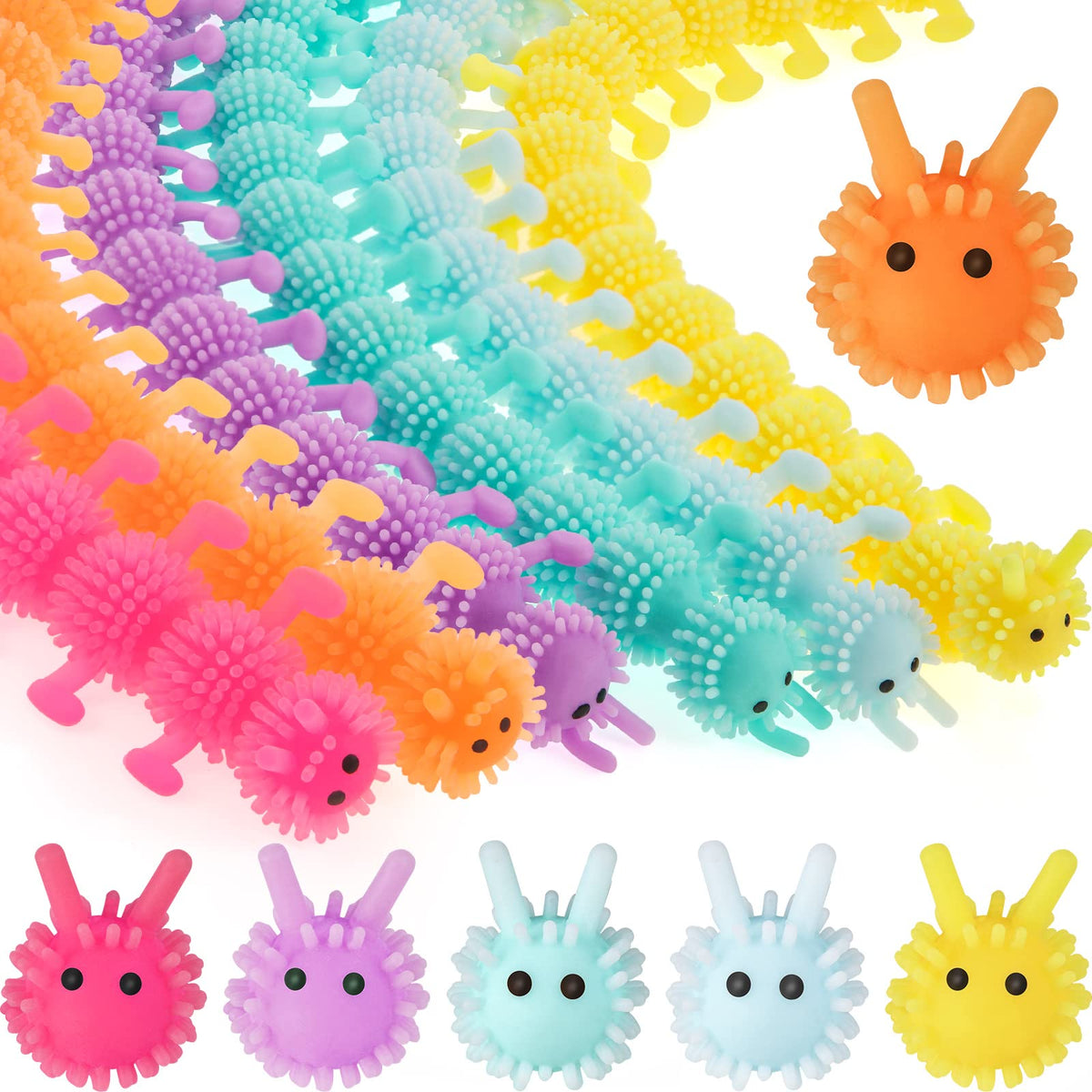Silipull 24 Pcs Caterpillar Stretchy Strings — Colorful Fidget Worms for Focus