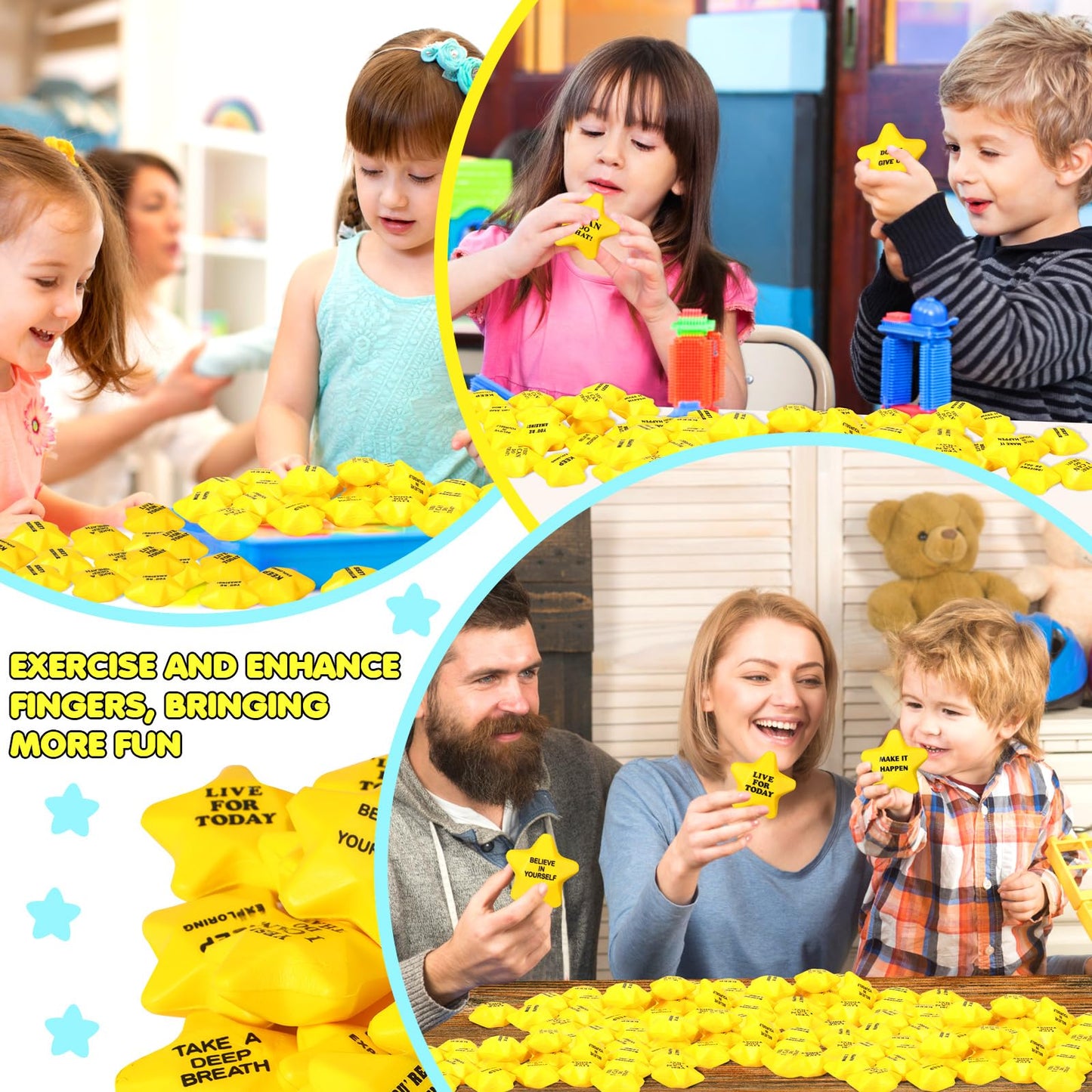Silipull 100 Pcs Motivational Star Stress Balls – Yellow Bulk Fidget Toys for Adults & Teens