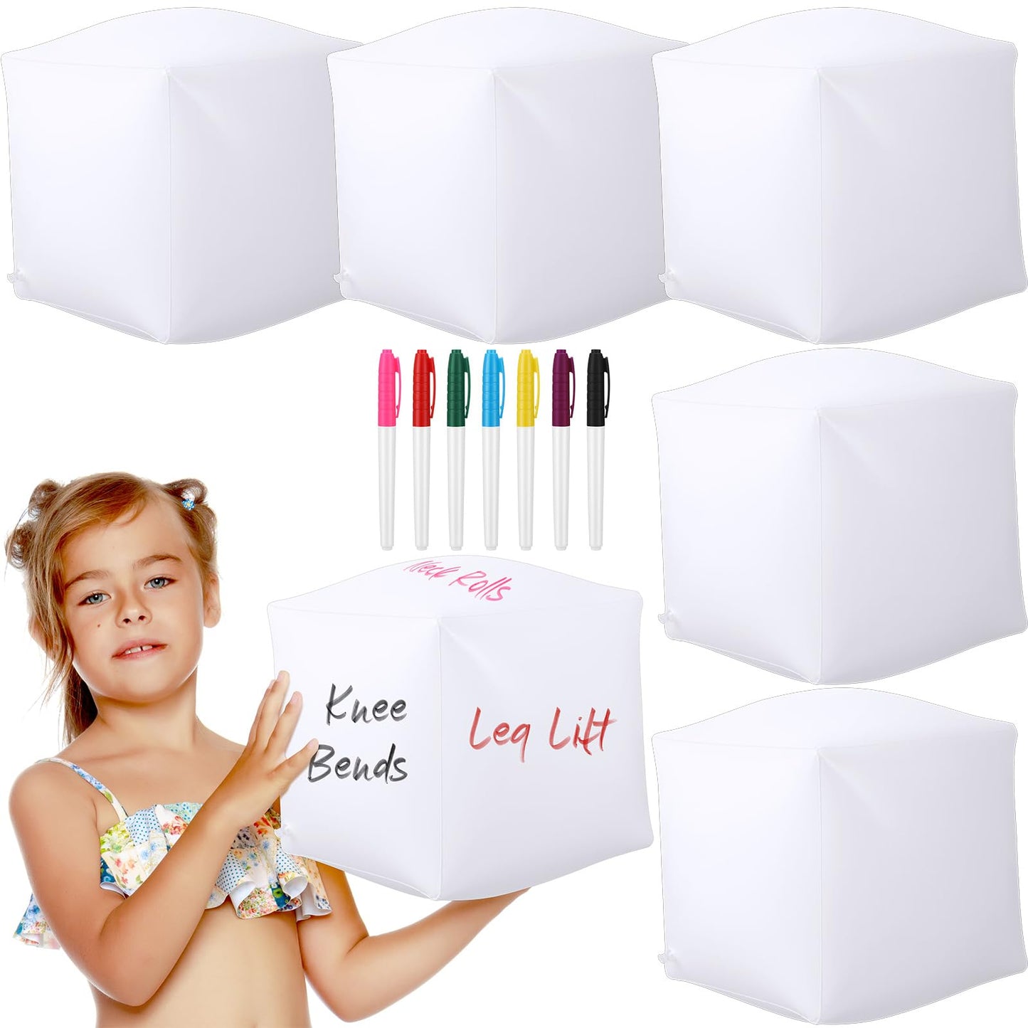 Silipull Jumbo Inflatable Dice Set — 6 Large 11.8-Inch Dice + 7 Marker Pens
