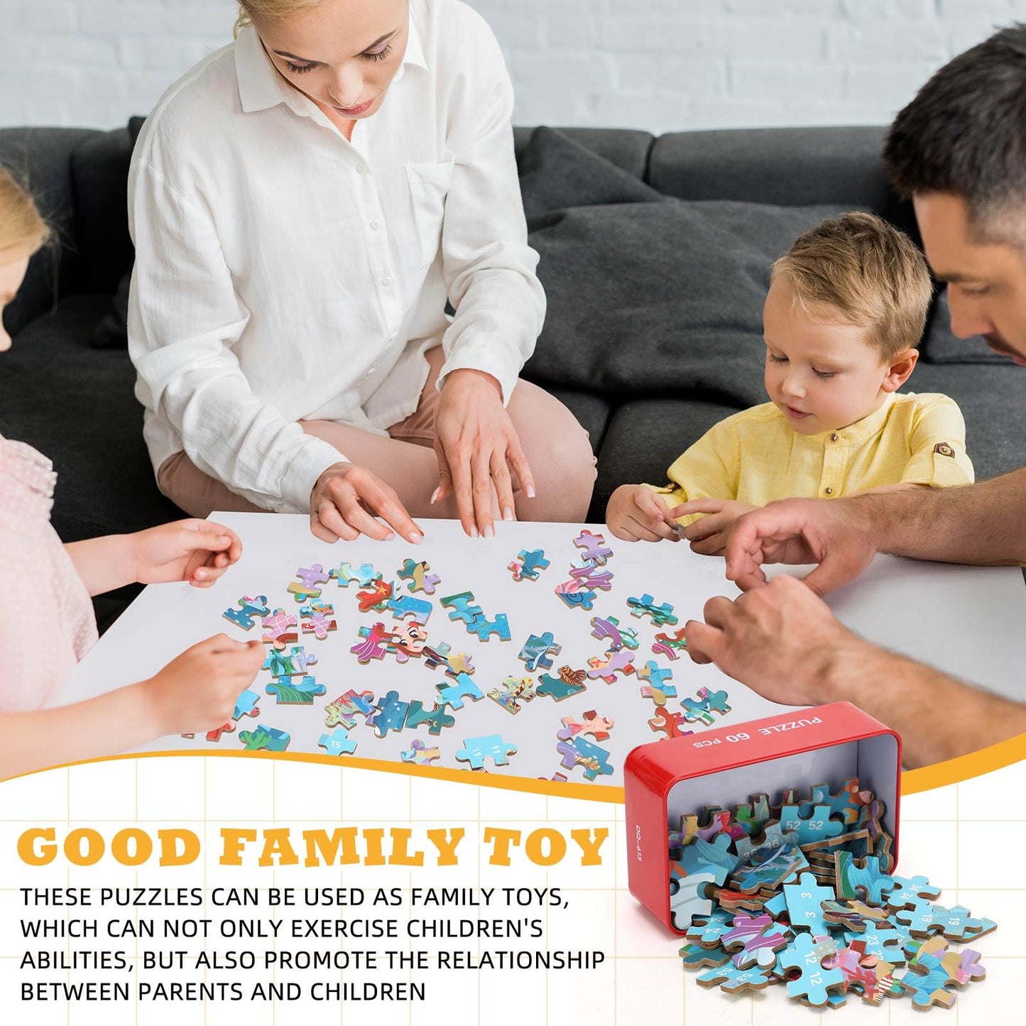 Silipull 20-Box Wooden Jigsaw Puzzles in a Metal Box for Ages 4-8 | Educational Family Puzzles
