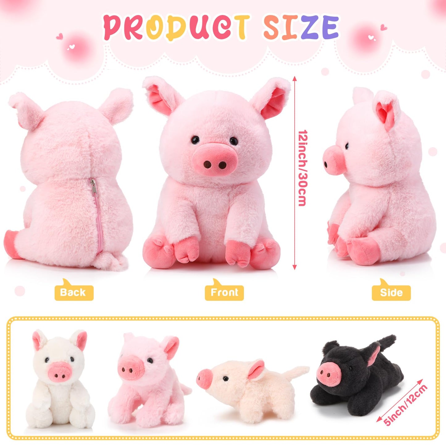 Silipull 5-Piece Pig Plush Set – 12in Mommy Pig with 4 Baby Pigs