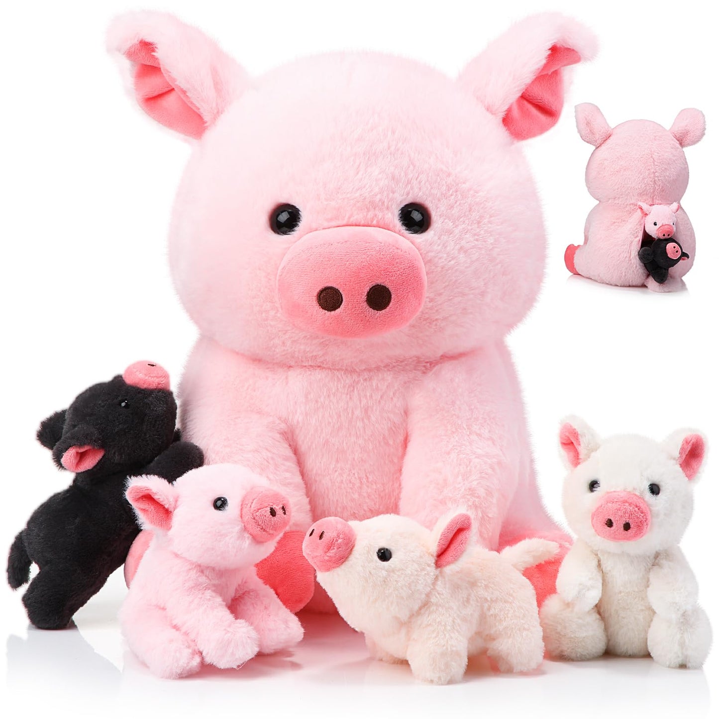 Silipull 5-Piece Pig Plush Set – 12in Mommy Pig with 4 Baby Pigs