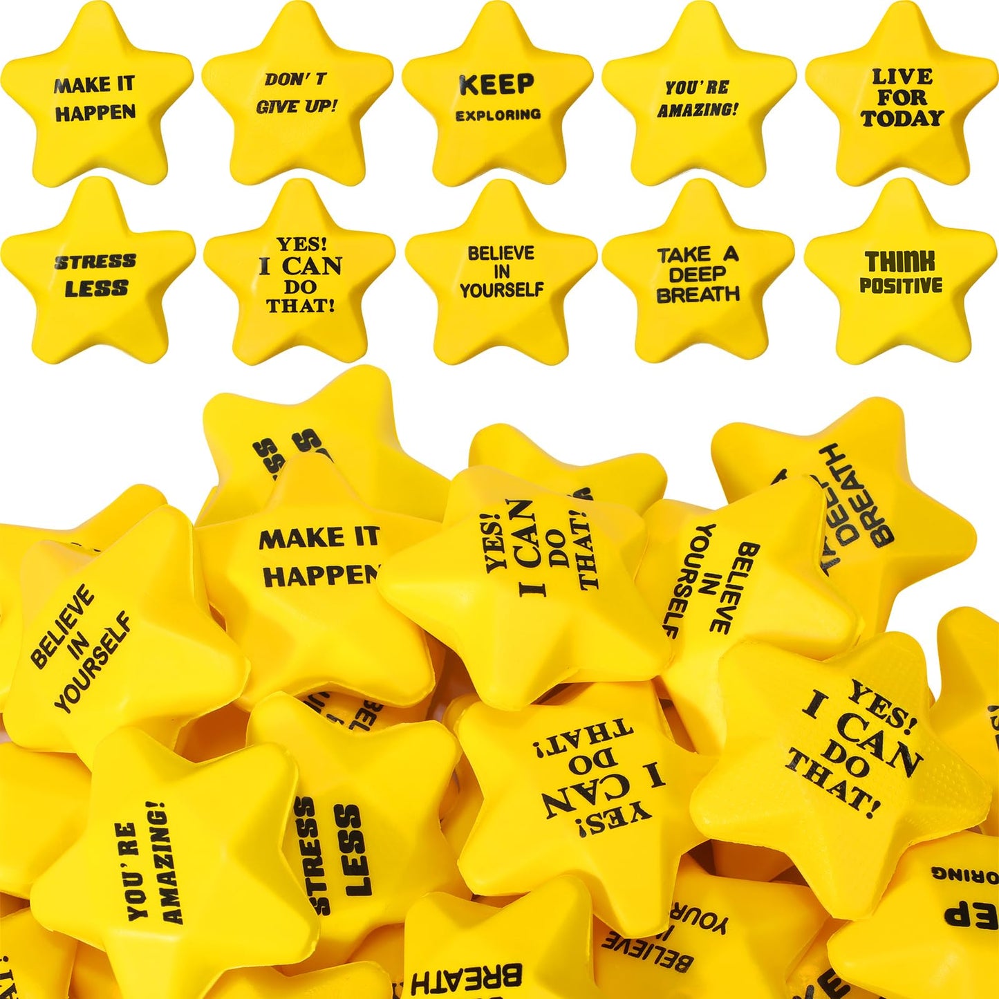 Silipull 100 Pcs Motivational Star Stress Balls – Yellow Bulk Fidget Toys for Adults & Teens