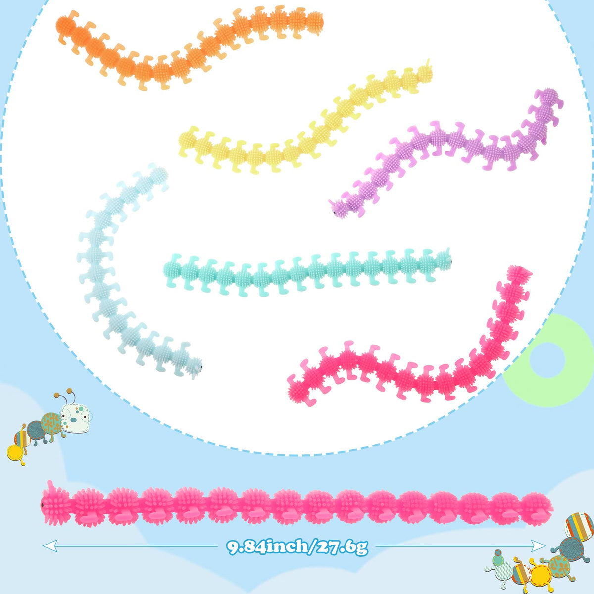 Silipull 24 Pcs Caterpillar Stretchy Strings — Colorful Fidget Worms for Focus