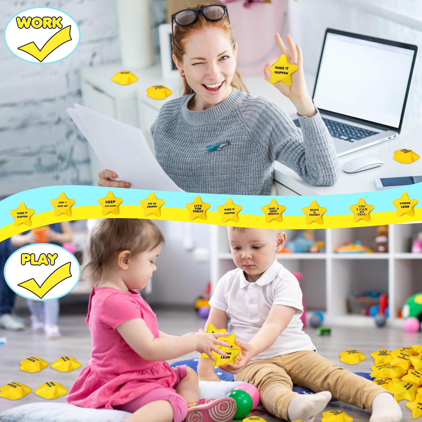 Silipull 100 Pcs Motivational Star Stress Balls – Yellow Bulk Fidget Toys for Adults & Teens