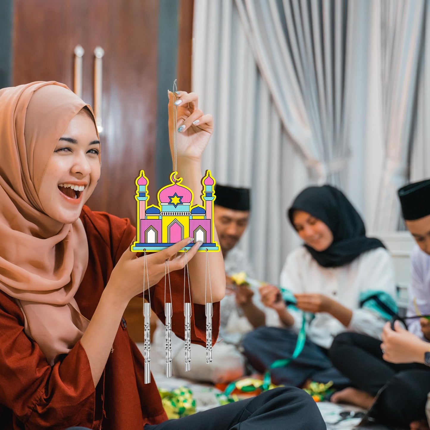 Silipull 24 Sets Ramadan Wind Chimes – DIY Wooden Eid Mubarak Chimes for Home & Classroom