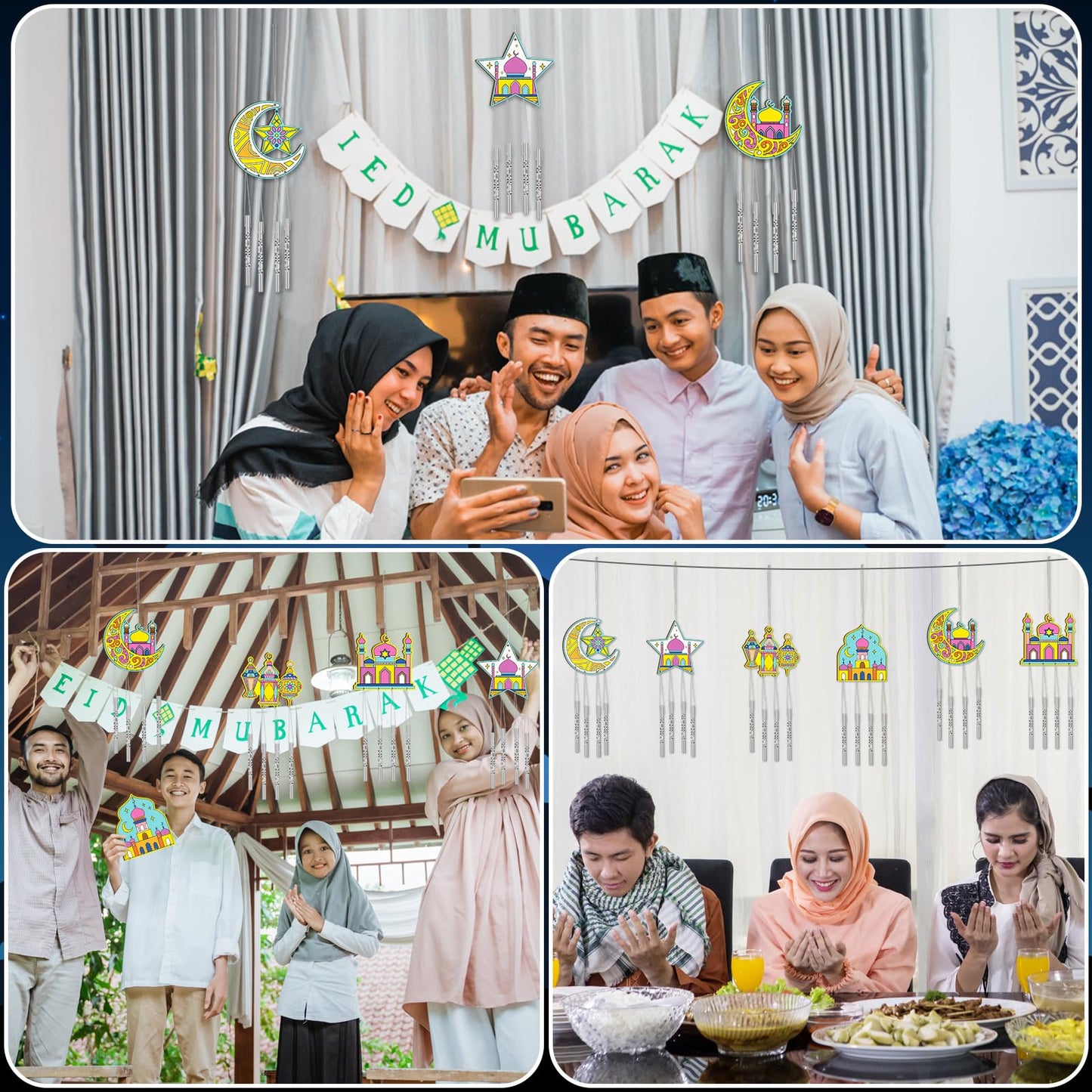 Silipull 24 Sets Ramadan Wind Chimes – DIY Wooden Eid Mubarak Chimes for Home & Classroom