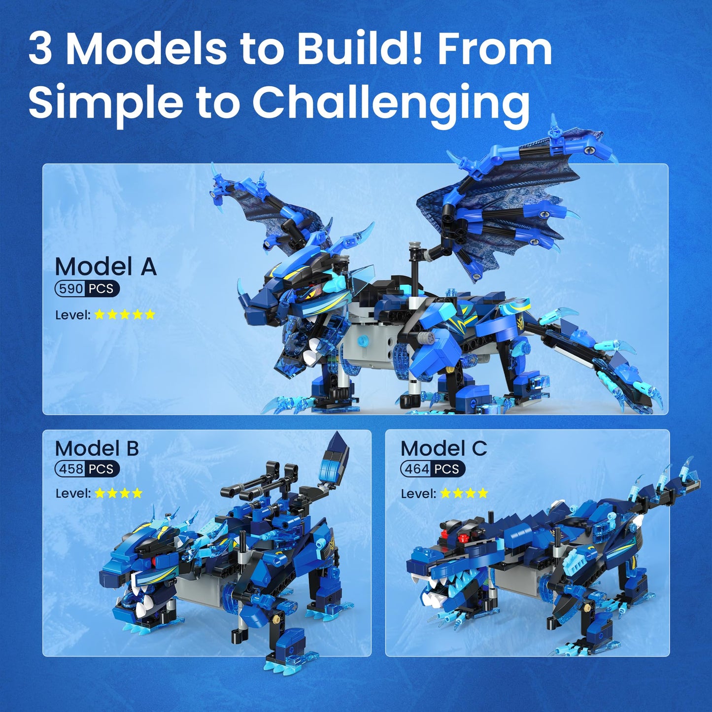 Sillbird Dragon Building Kit – 590-Piece STEM Toy with Remote Control (3-in-1 Models) for Kids 8–12