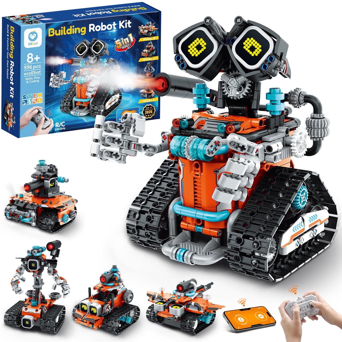 Sillbird 5-in-1 Robot Building Kit – 596 Pieces for Kids Ages 8–14