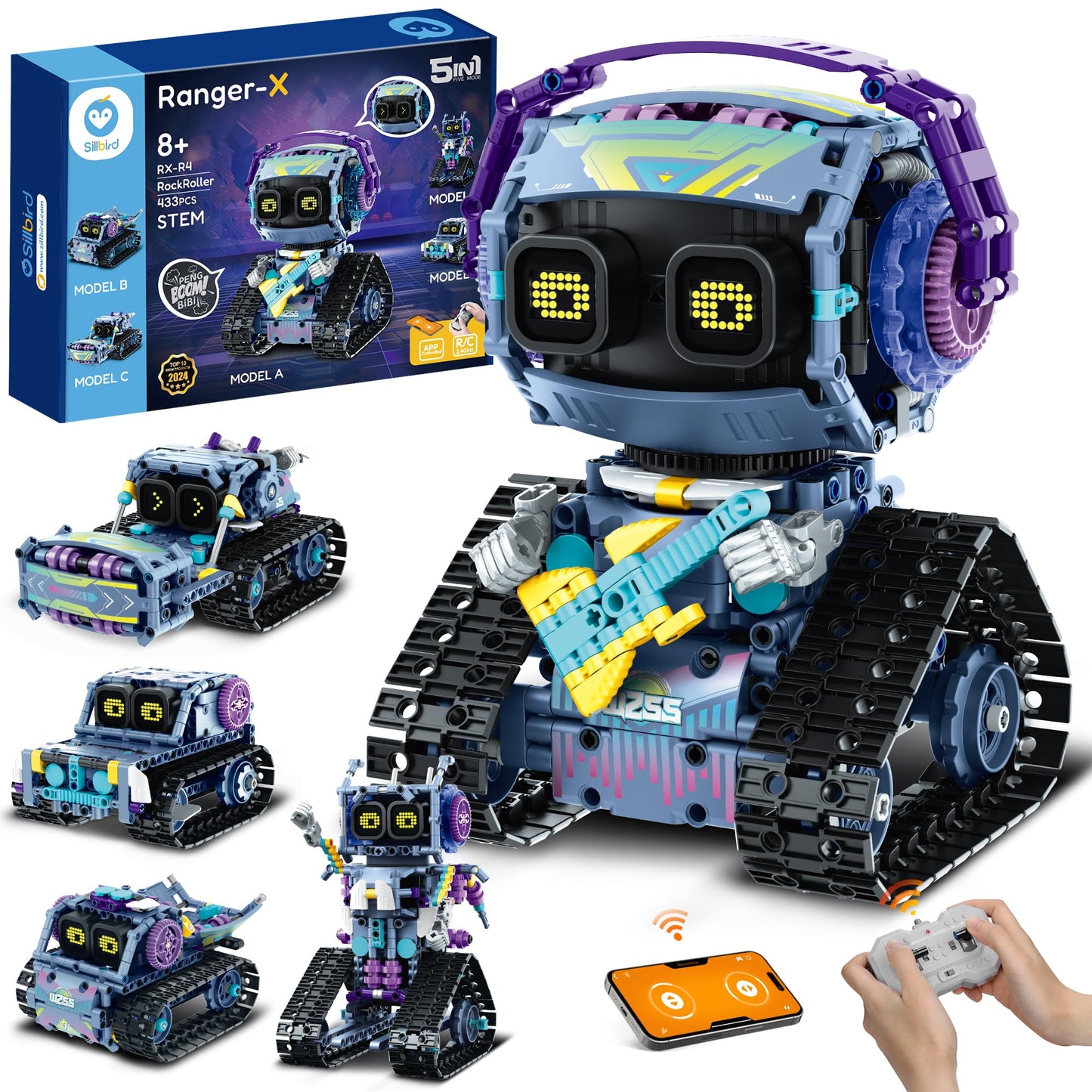 Sillbird 5-in-1 Robot Building Kit with 433 Pieces – Remote Control STEM Gift for Kids 8-12