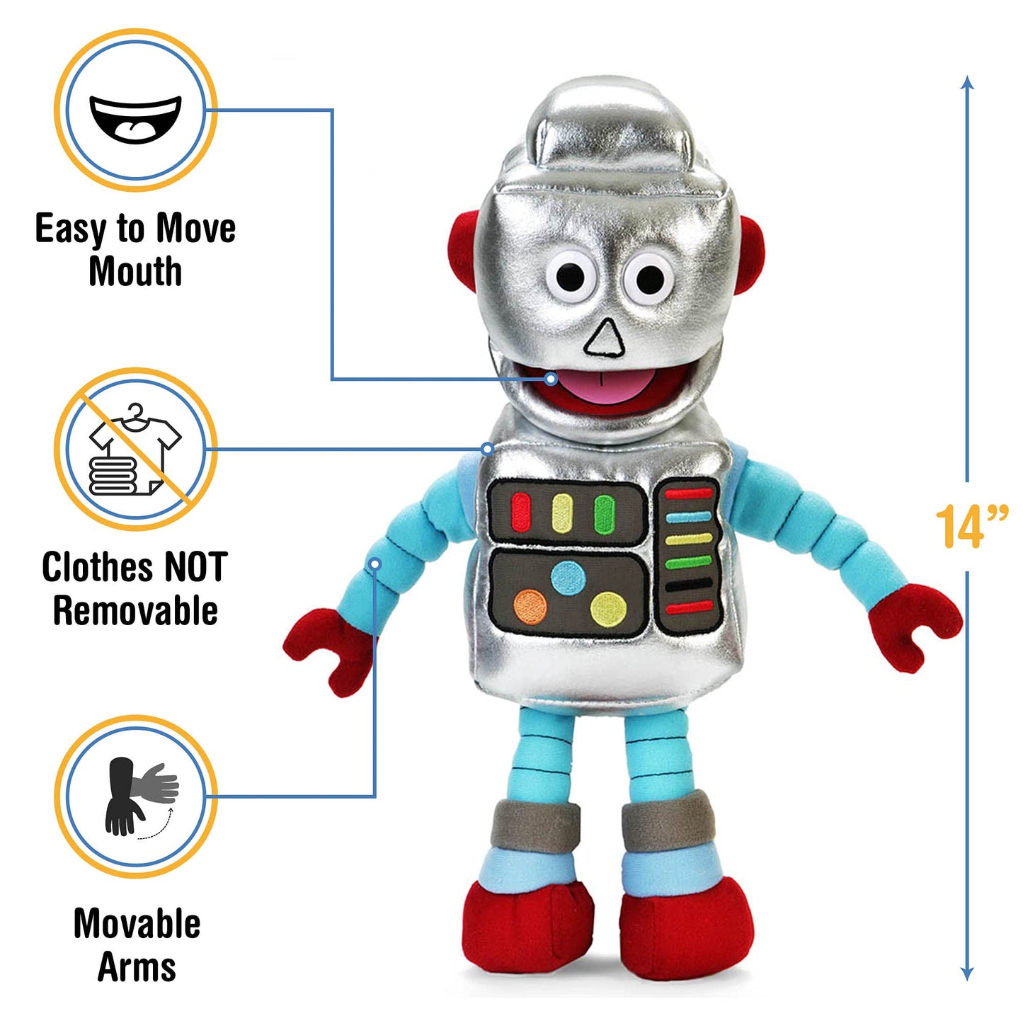 Silly Puppets 14-Inch Robot Hand Puppet — Expressive, Lightweight Hand Puppet for Pretend Play