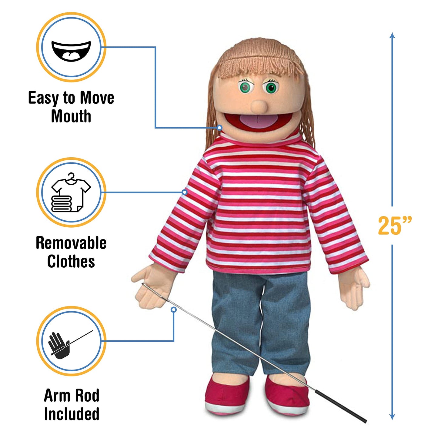 Silly Puppets 25-inch Emily Peach Girl Full Body Ventriloquist Puppet - Easy Mouth Movement