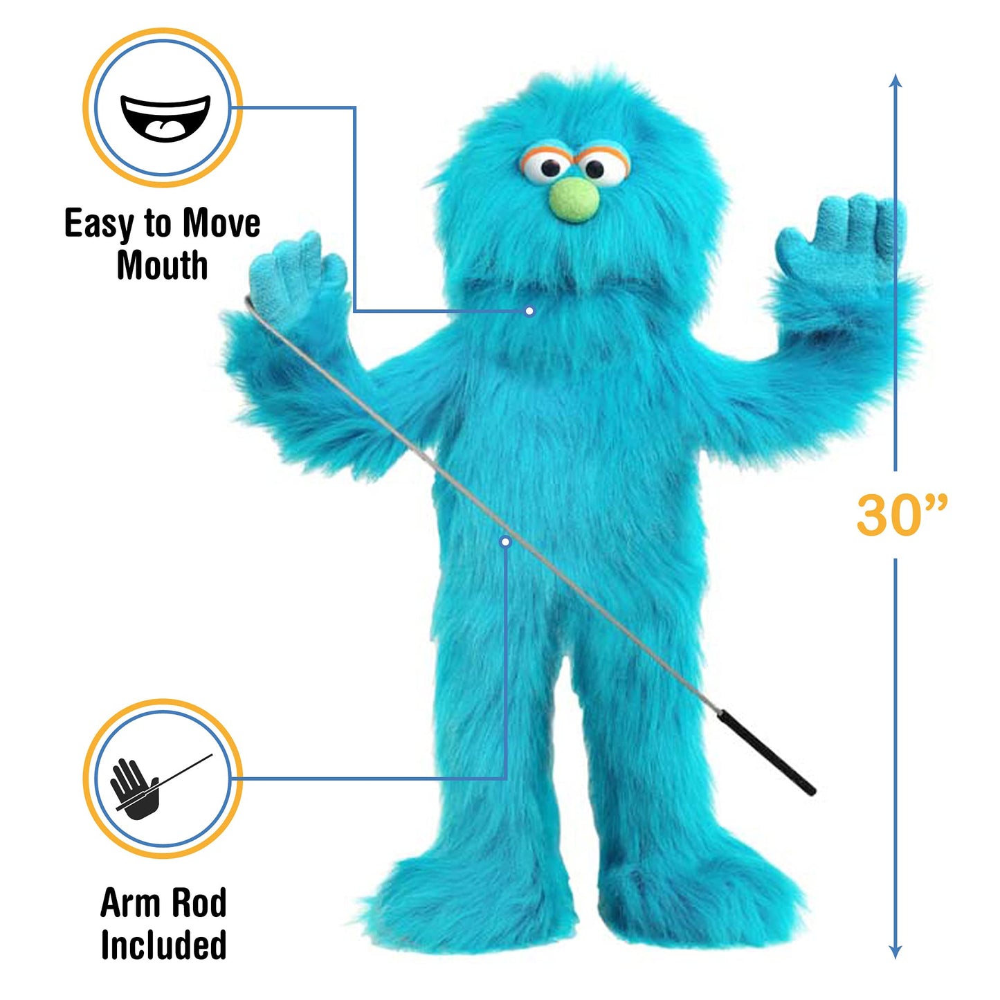 Silly Puppets 30-inch Blue Monster Puppet – Full Body Ventriloquist Puppet