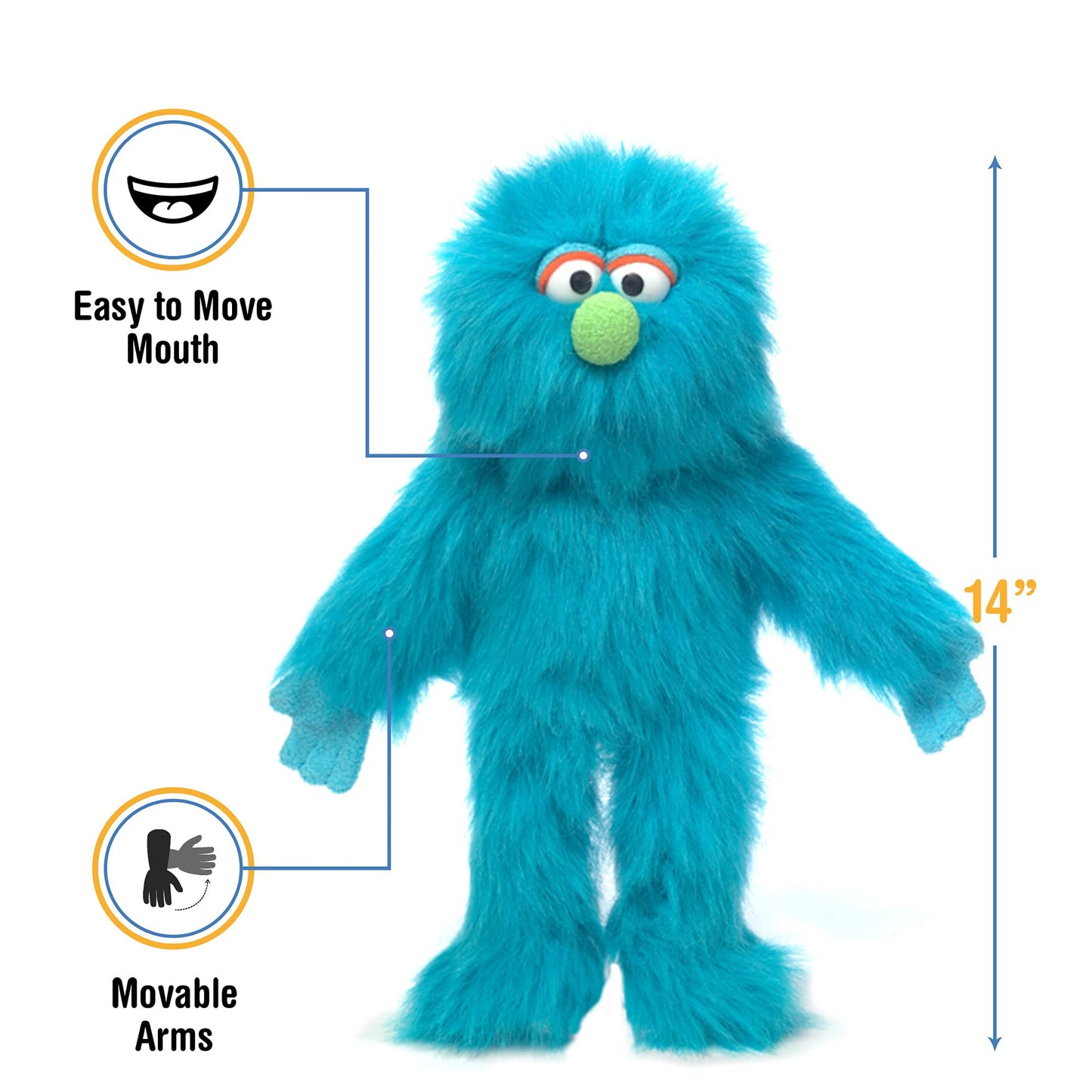 Silly Puppets 14" Blue Monster Hand Puppet – Movable Mouth & Arms